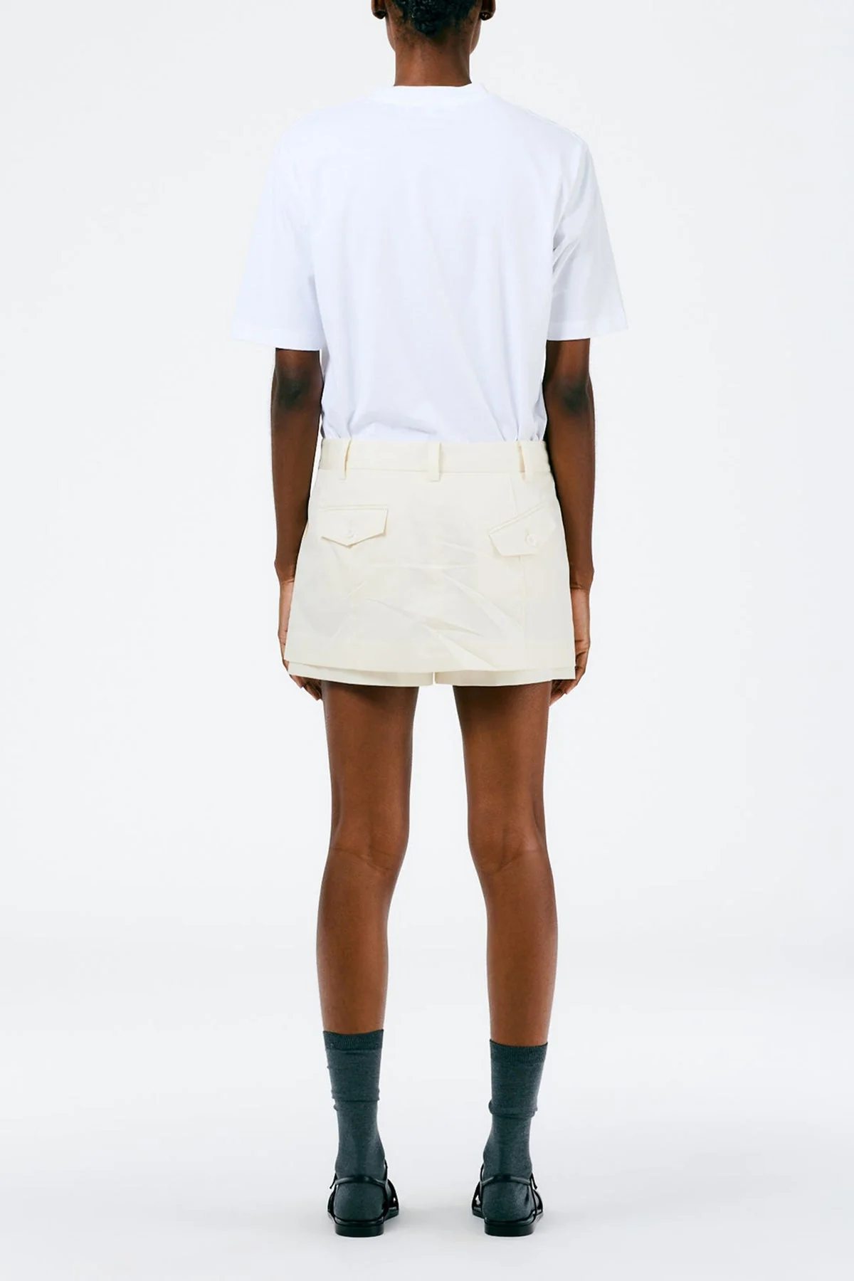 Eco Poplin Double Layer Mini Skirt in Cream - Image 2