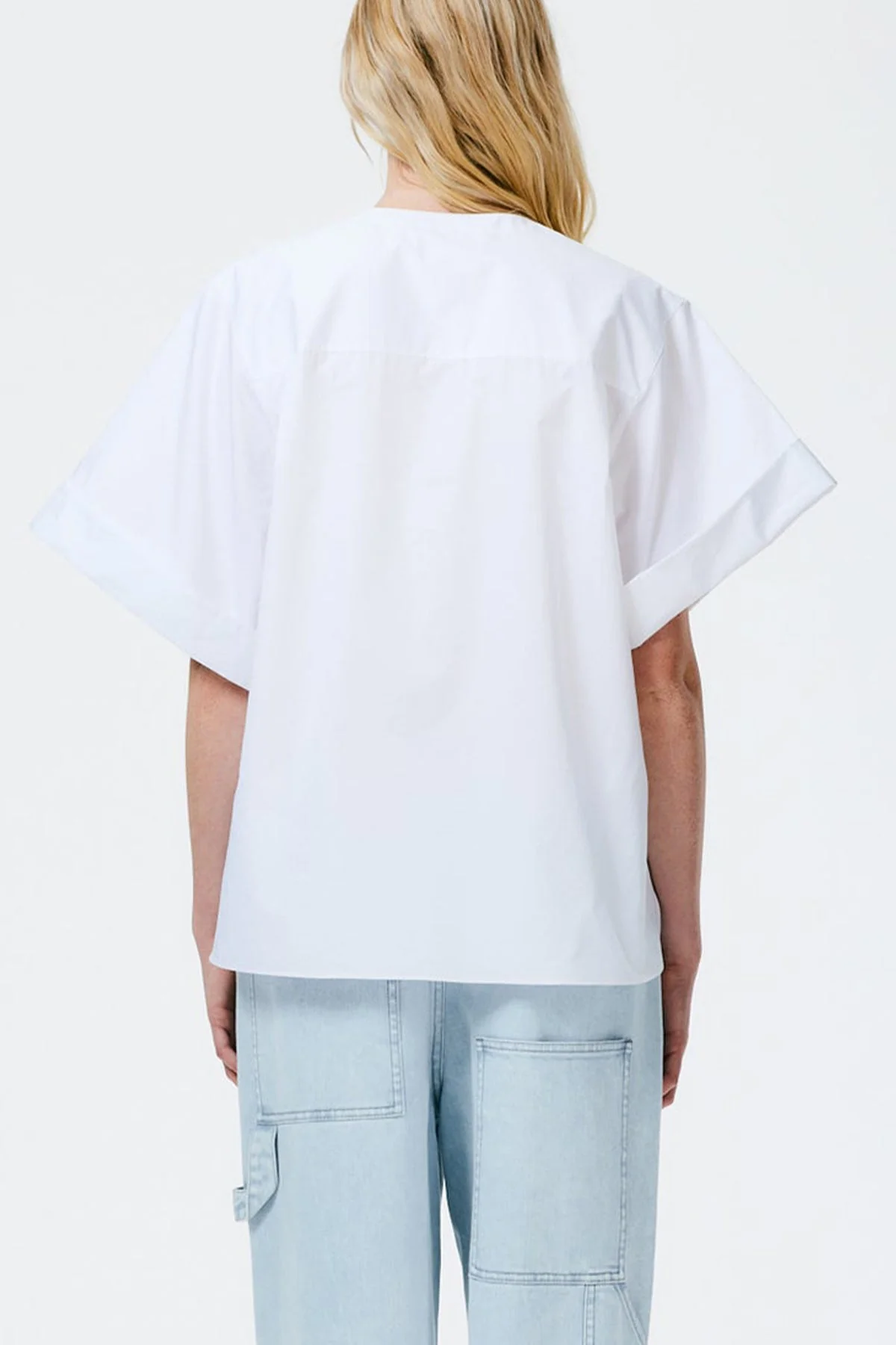 Eco Poplin Rolled Sleeve Shirt in White - Image 2