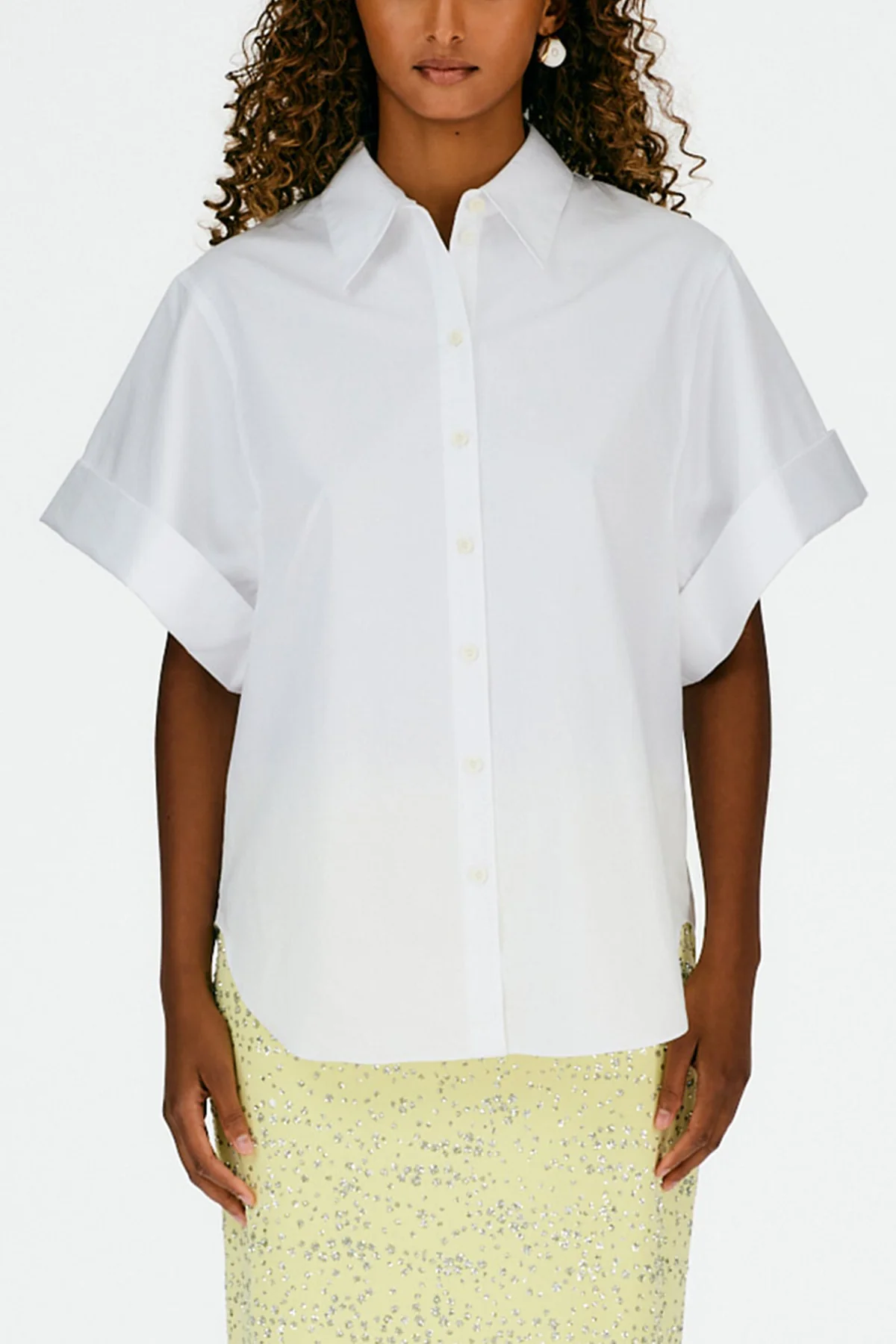 Eco Poplin Rolled Sleeve Shirt in White - Image 2