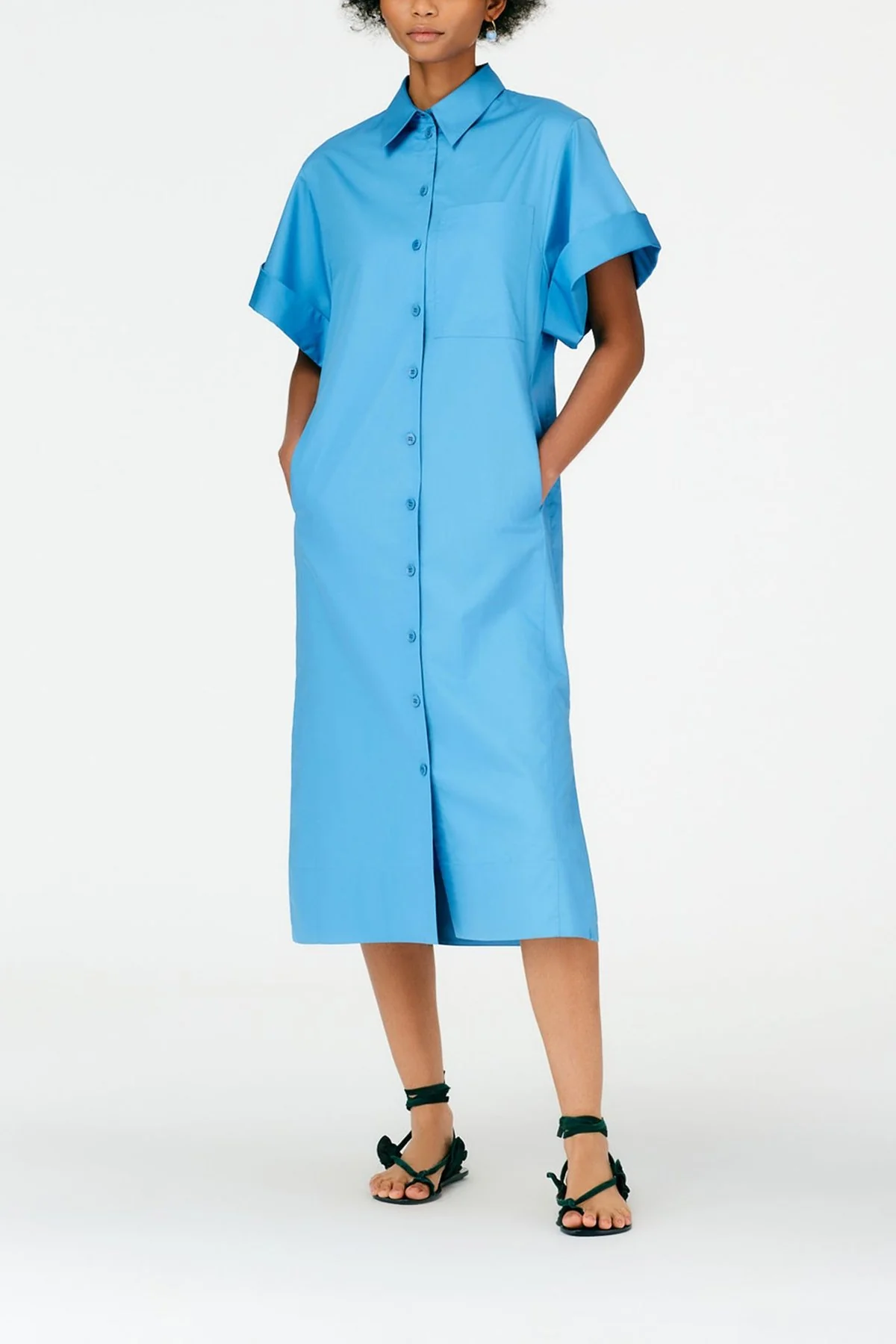Eco Poplin Rolled Sleeve Shirtdress in Kairi Blue - Image 2