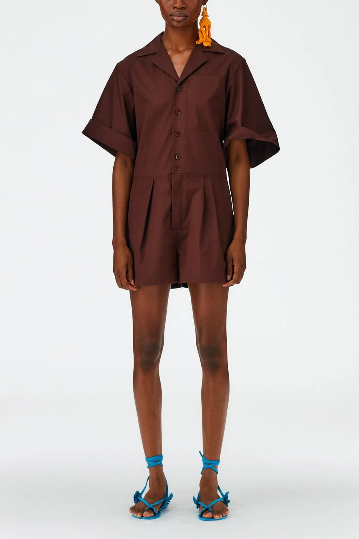 Eco Poplin Short Jumpsuit in Brown - Image 2