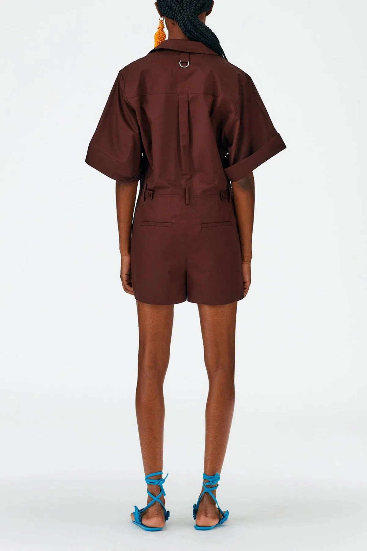 Eco Poplin Short Jumpsuit in Brown - Image 3