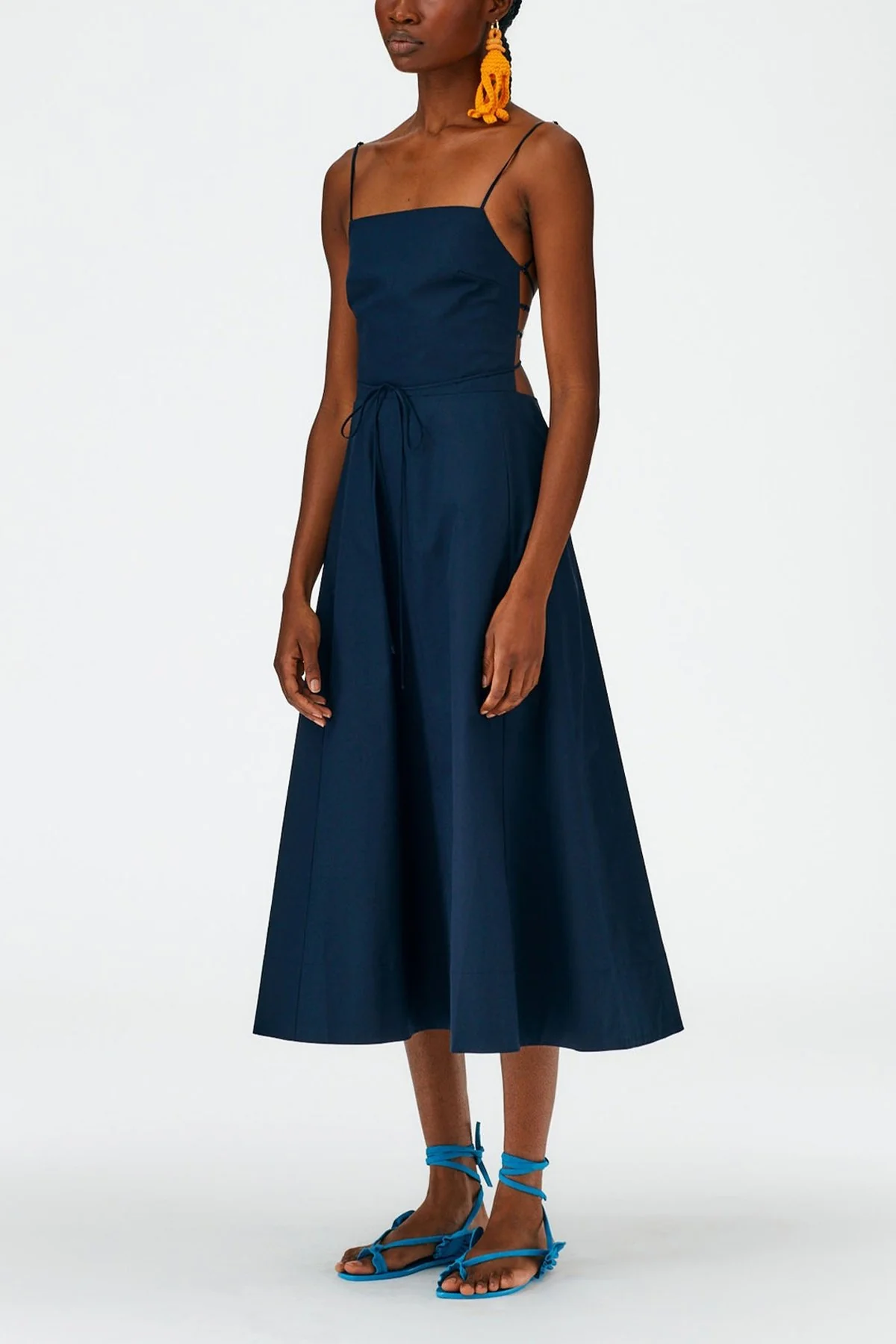 Eco Poplin Strappy Dress in Dark Navy - Image 3