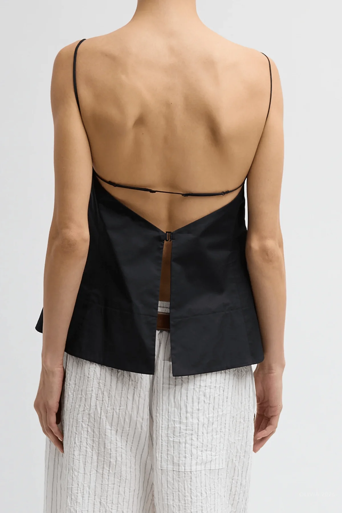 Eco Poplin Strappy Open Back Top in Black - Image 3