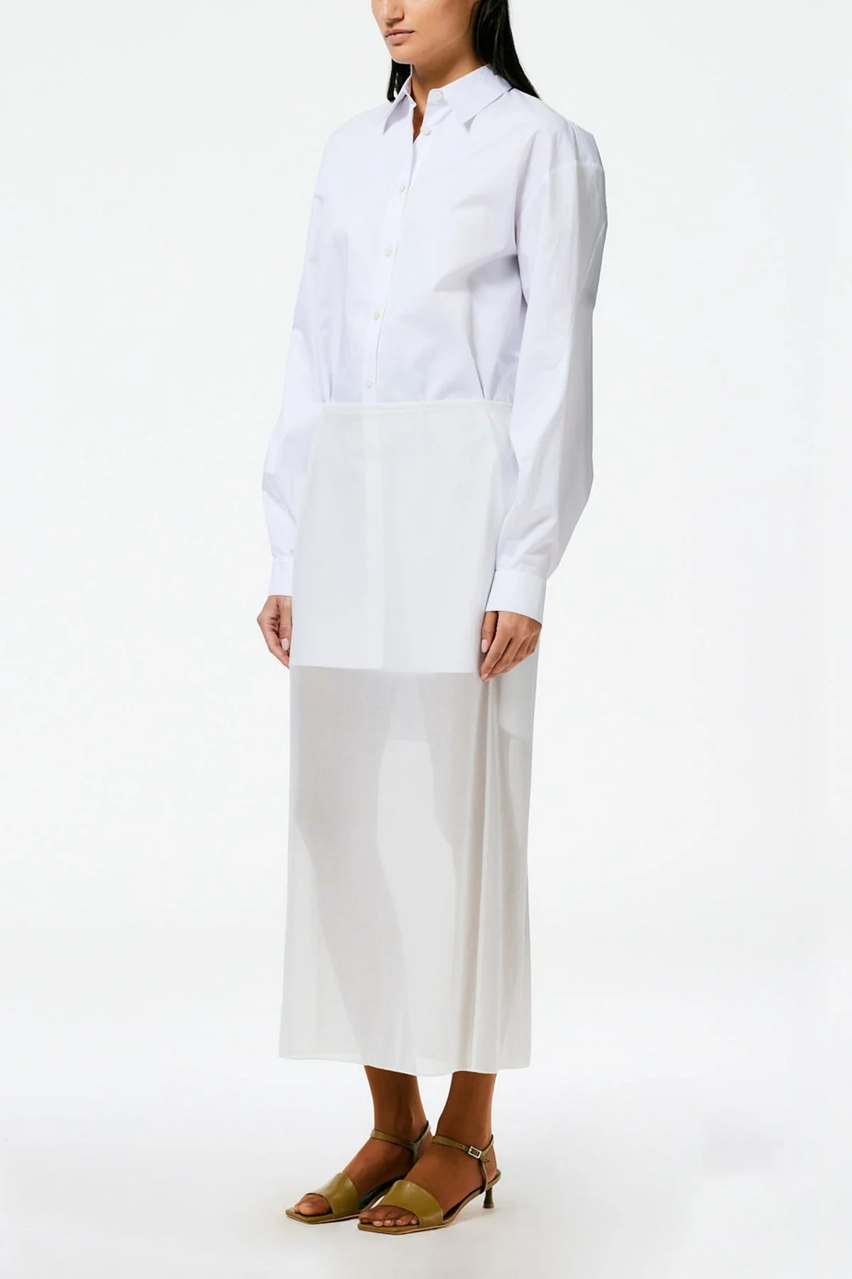 Eco Poplin Twisted Sleeve Dress in White - Image 2
