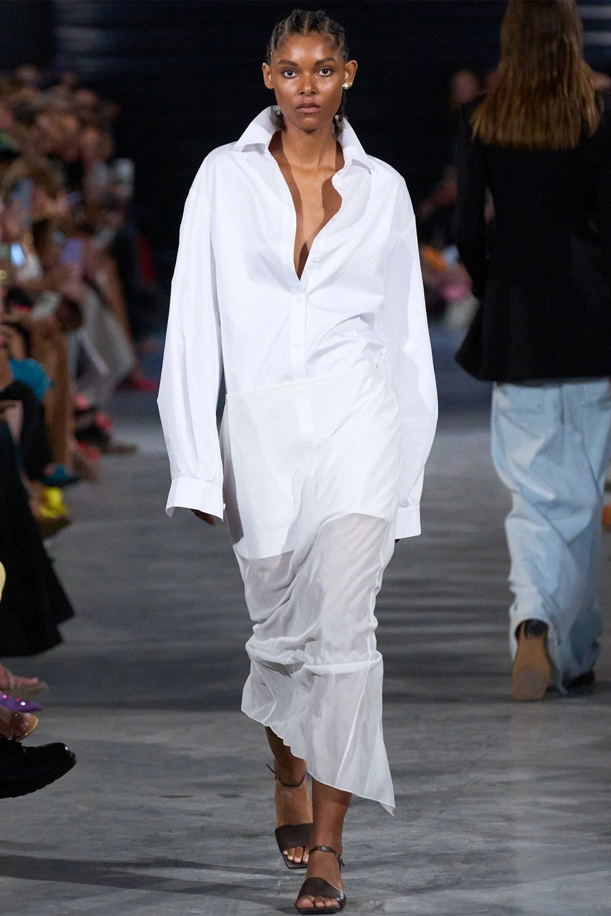 Eco Poplin Twisted Sleeve Dress in White - Image 4