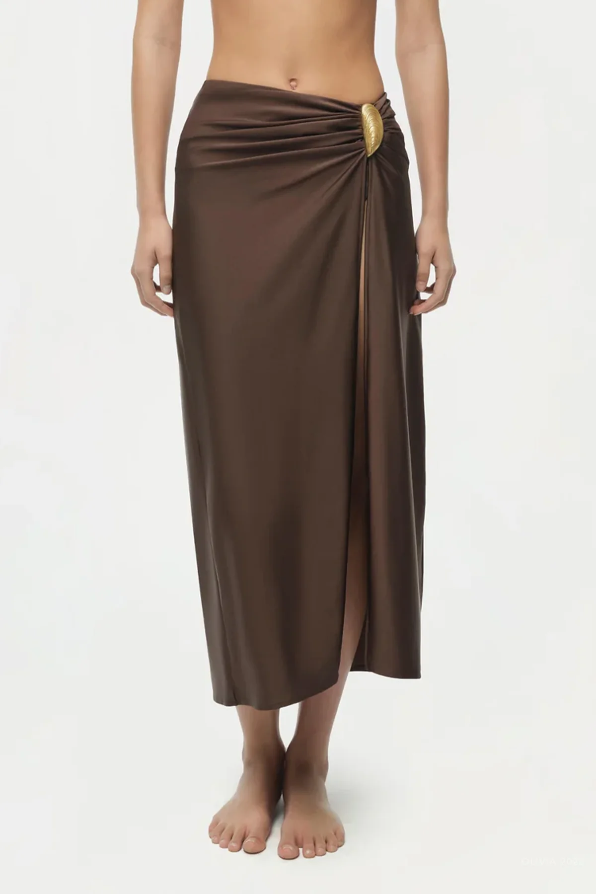 Eiana Shell Midi Skirt in Chocolate - Image 2