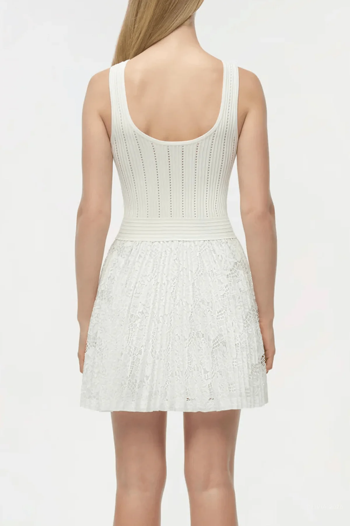 Ellis Knit Lace Mini Dress in Ivory - Image 3