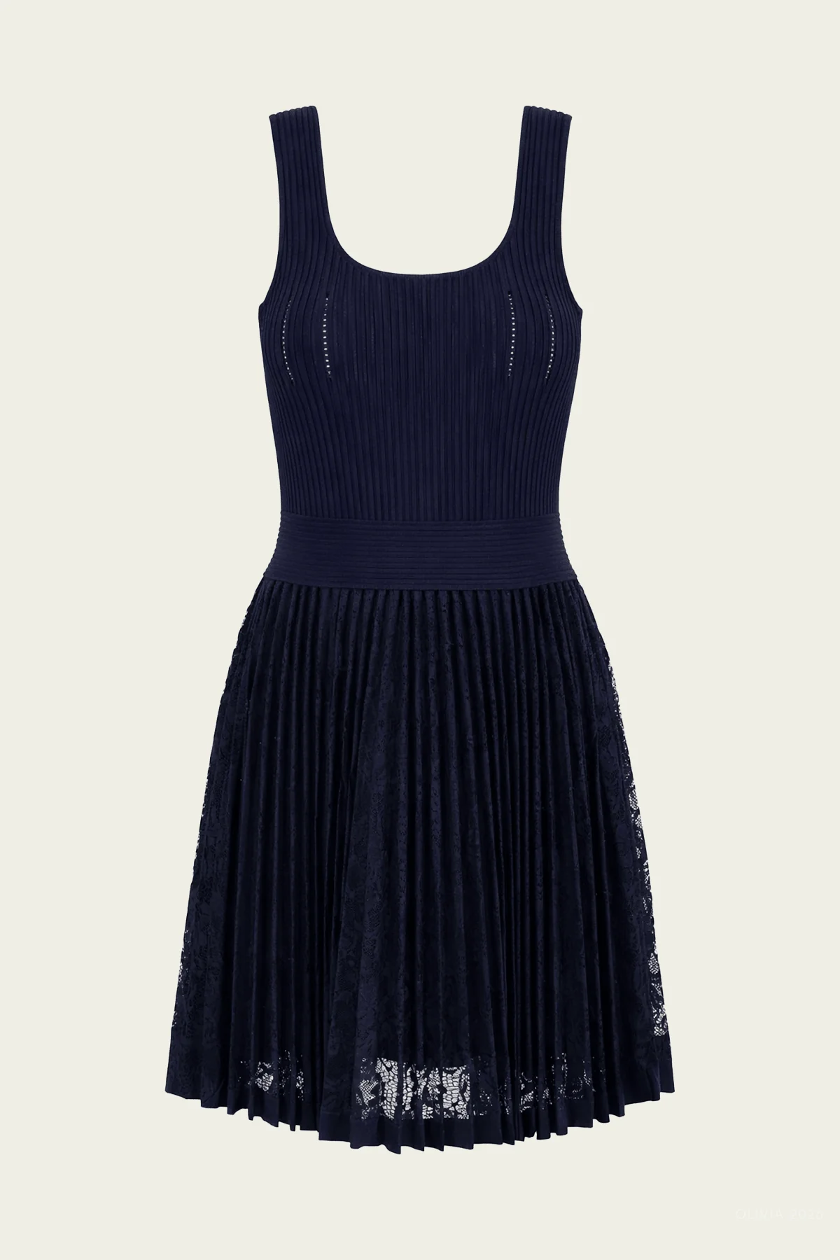 Ellis Knit Lace Mini Dress in Midnight