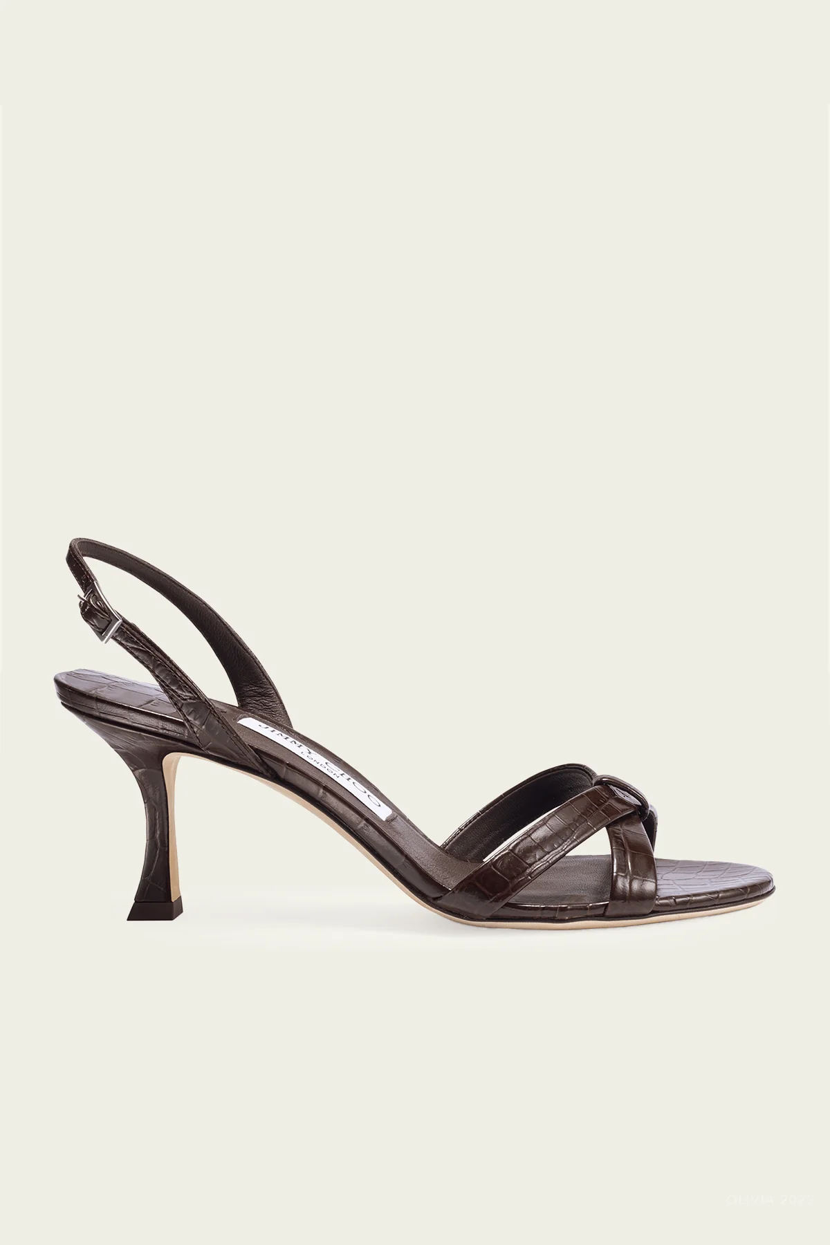 Elsy 70 Croco Embossed Sandal in Chocolate