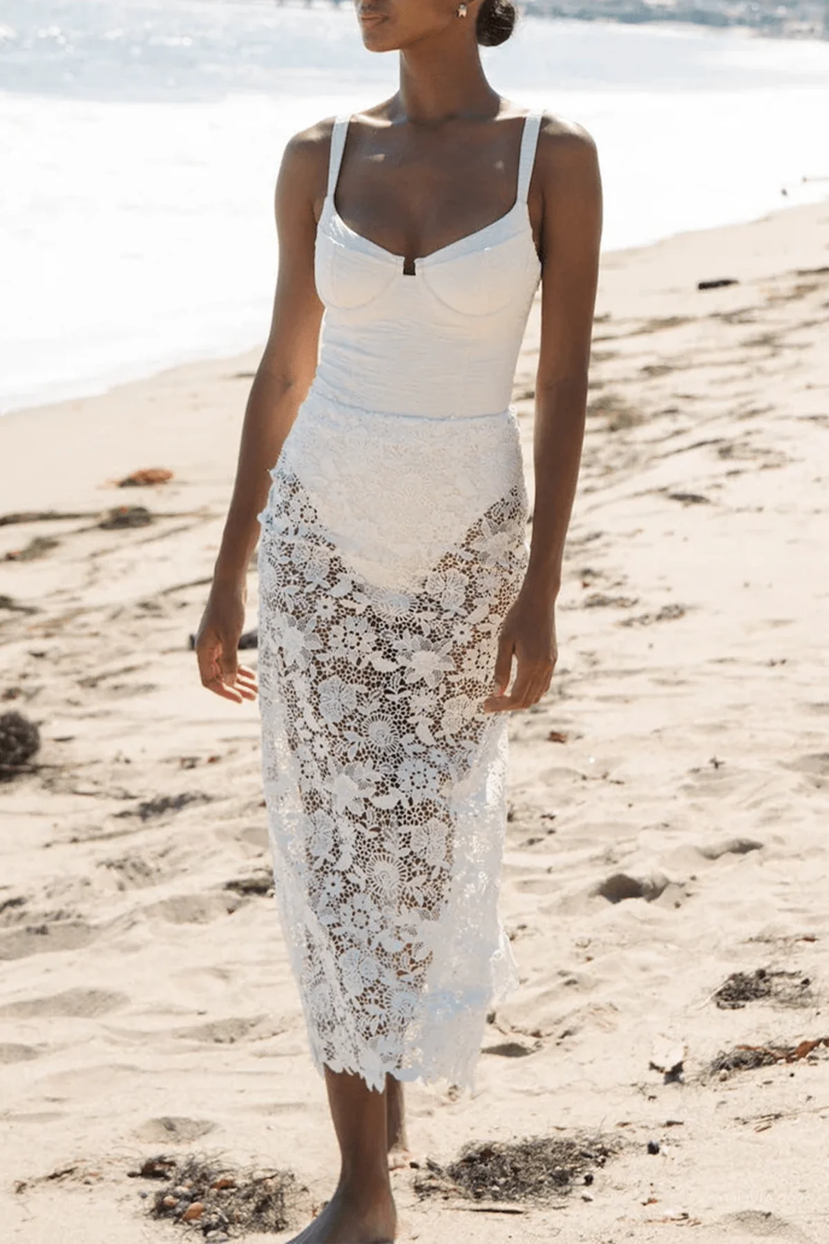 Elyse Lace Skirt in White - Image 2