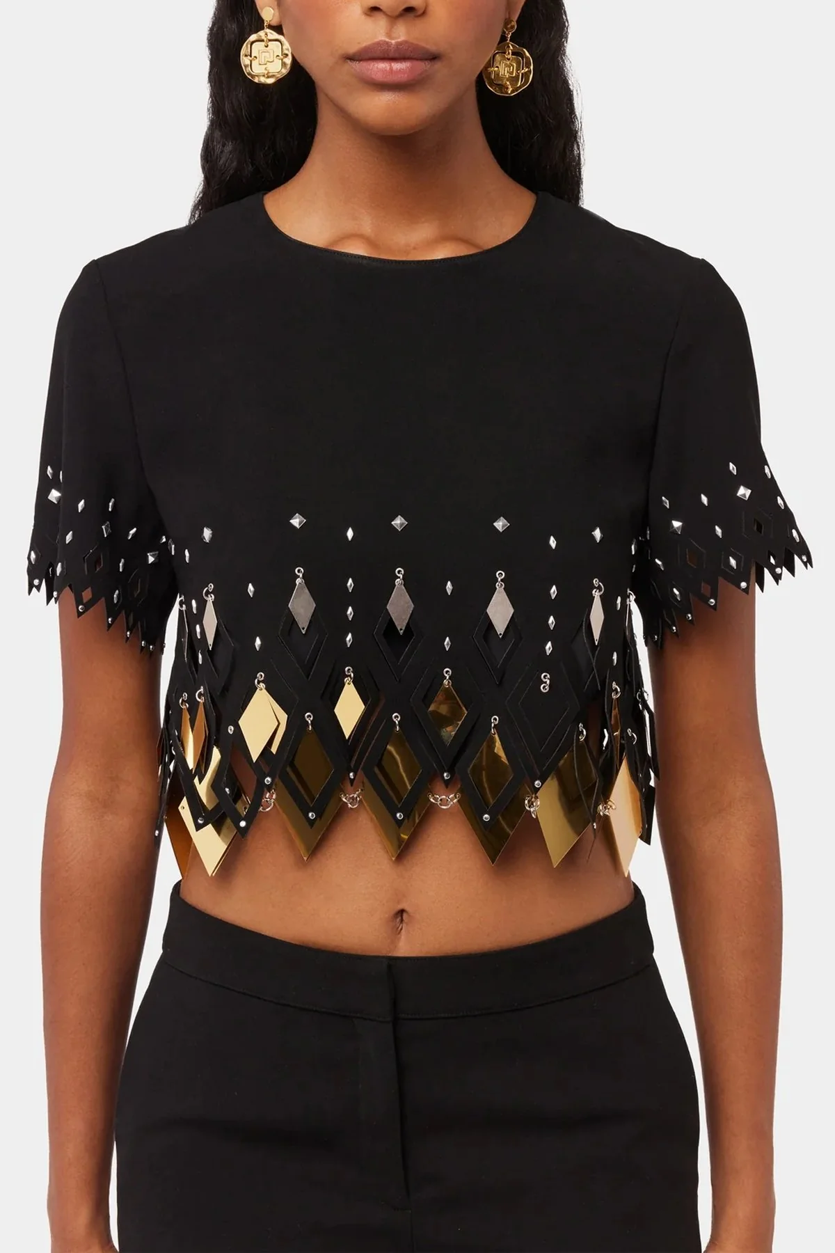 Embellished Crop Top in Black - Image 2