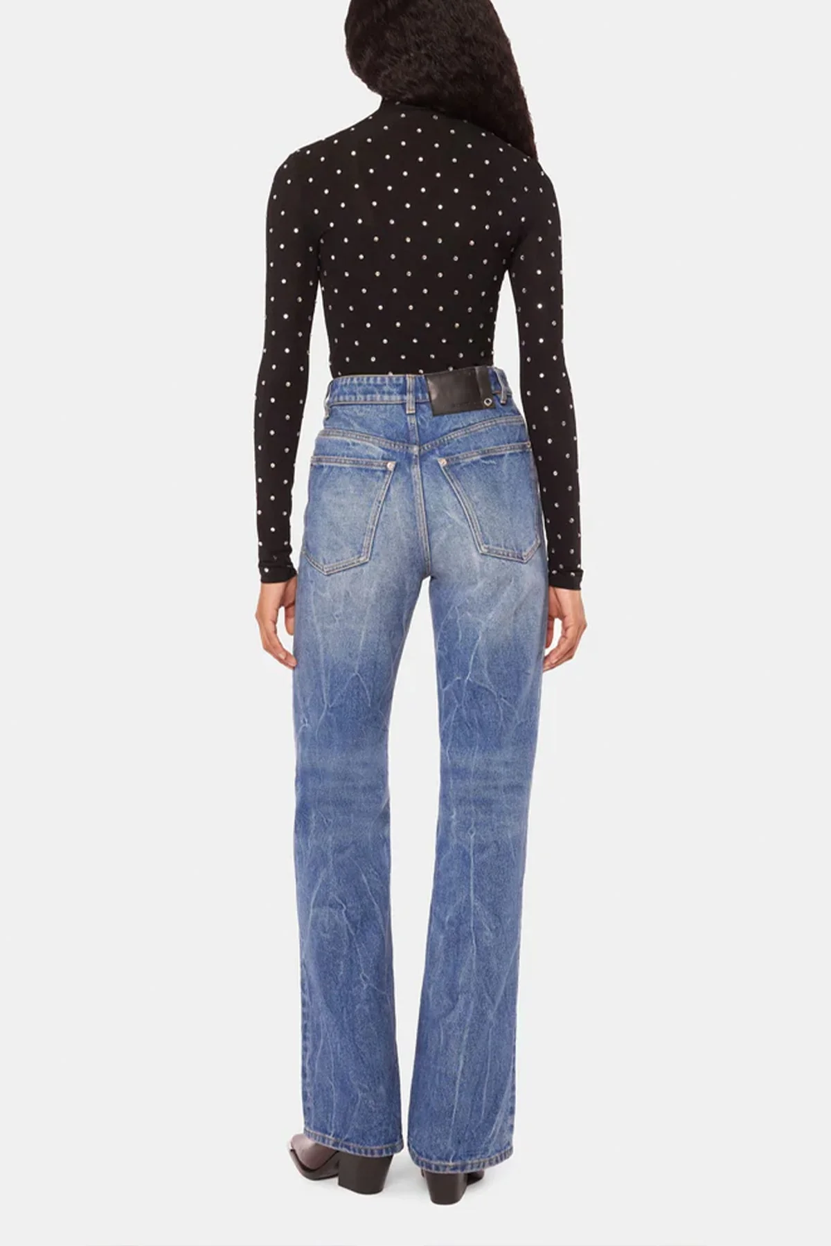 Embellished Jersey Long Sleeve Turtleneck in Black - Image 3