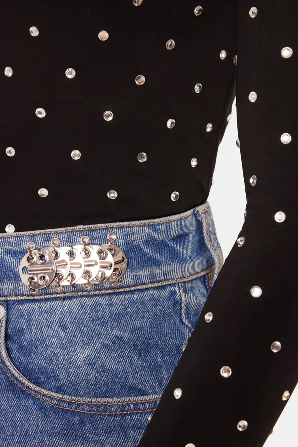 Embellished Jersey Long Sleeve Turtleneck in Black - Image 4