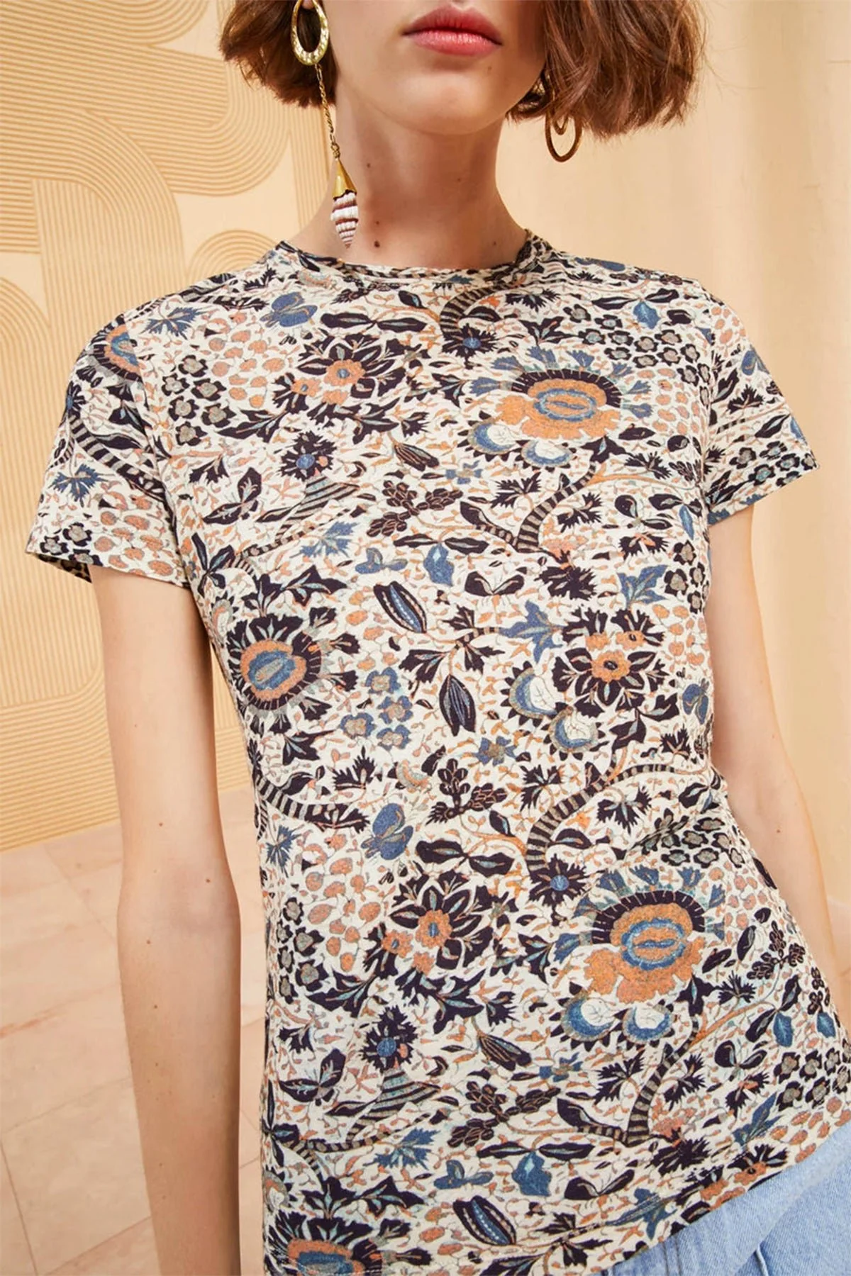 Estelle Printed Cotton Crewneck T-Shirt in Clematis - Image 2