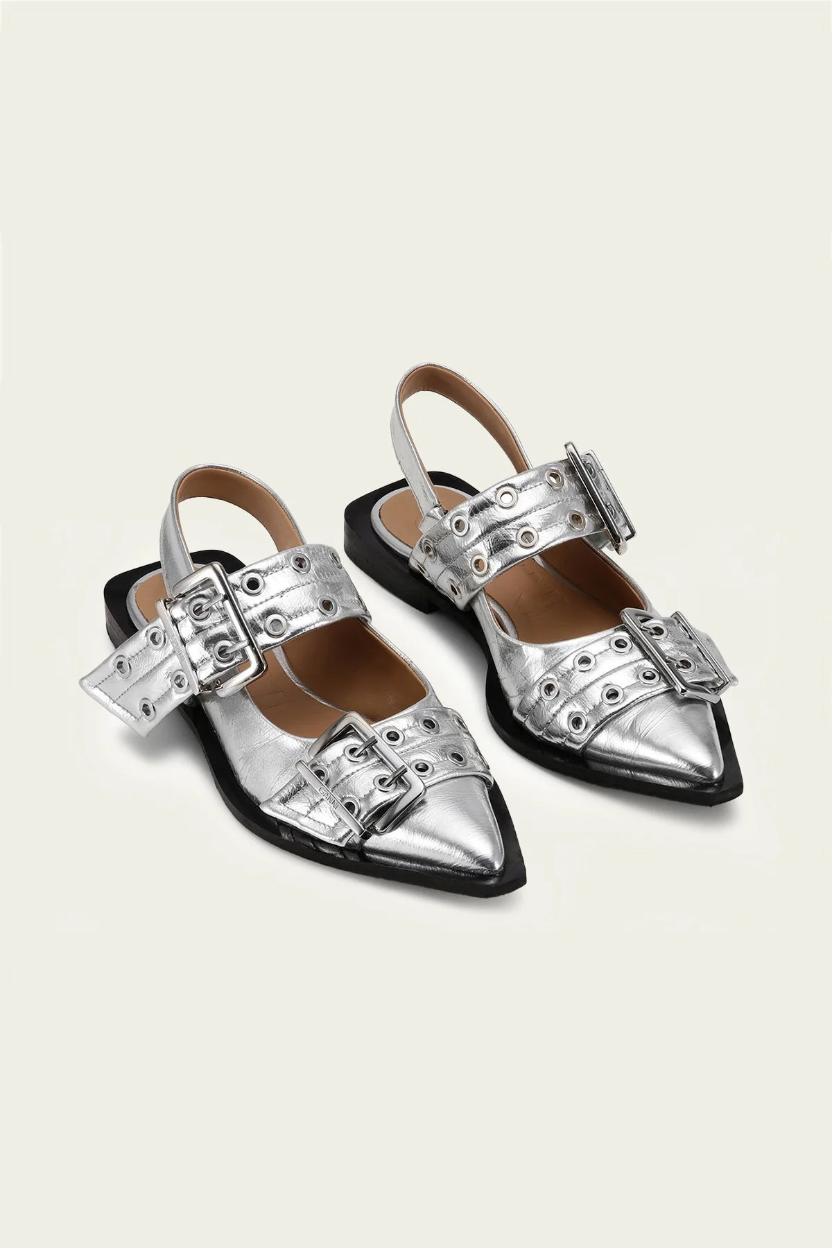 Feminine Buckle Ballerina Metallic Sandal in Silver - Image 2