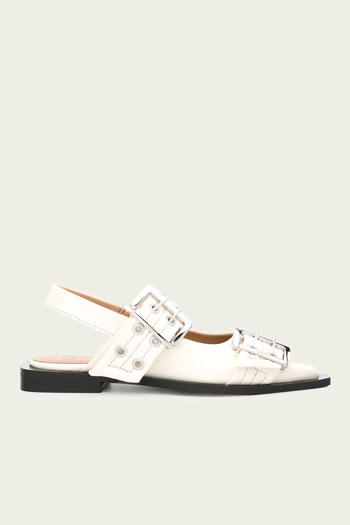 Feminine Buckle Ballerina Naplack Sandal in Egret