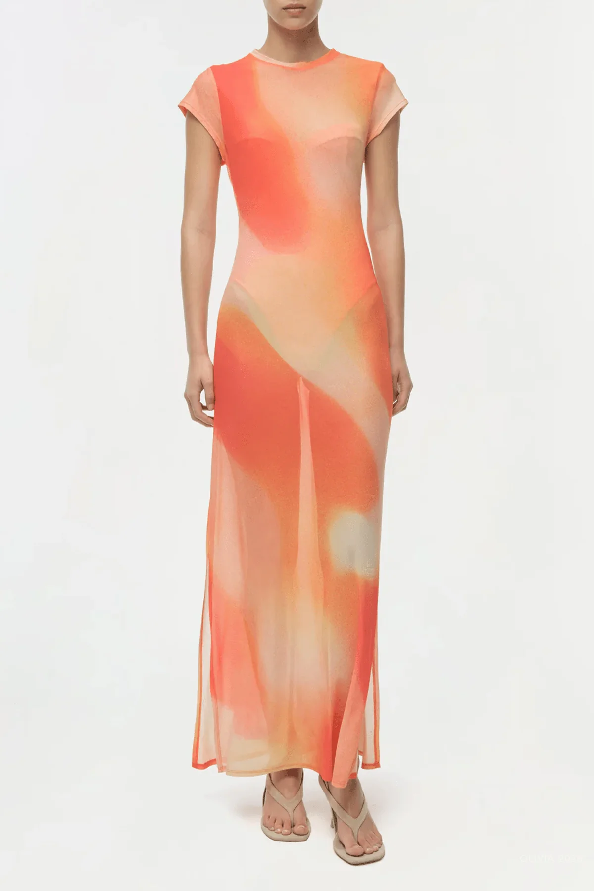 Fia Mesh Midi Dress in Golden Hour Sunset - Image 2