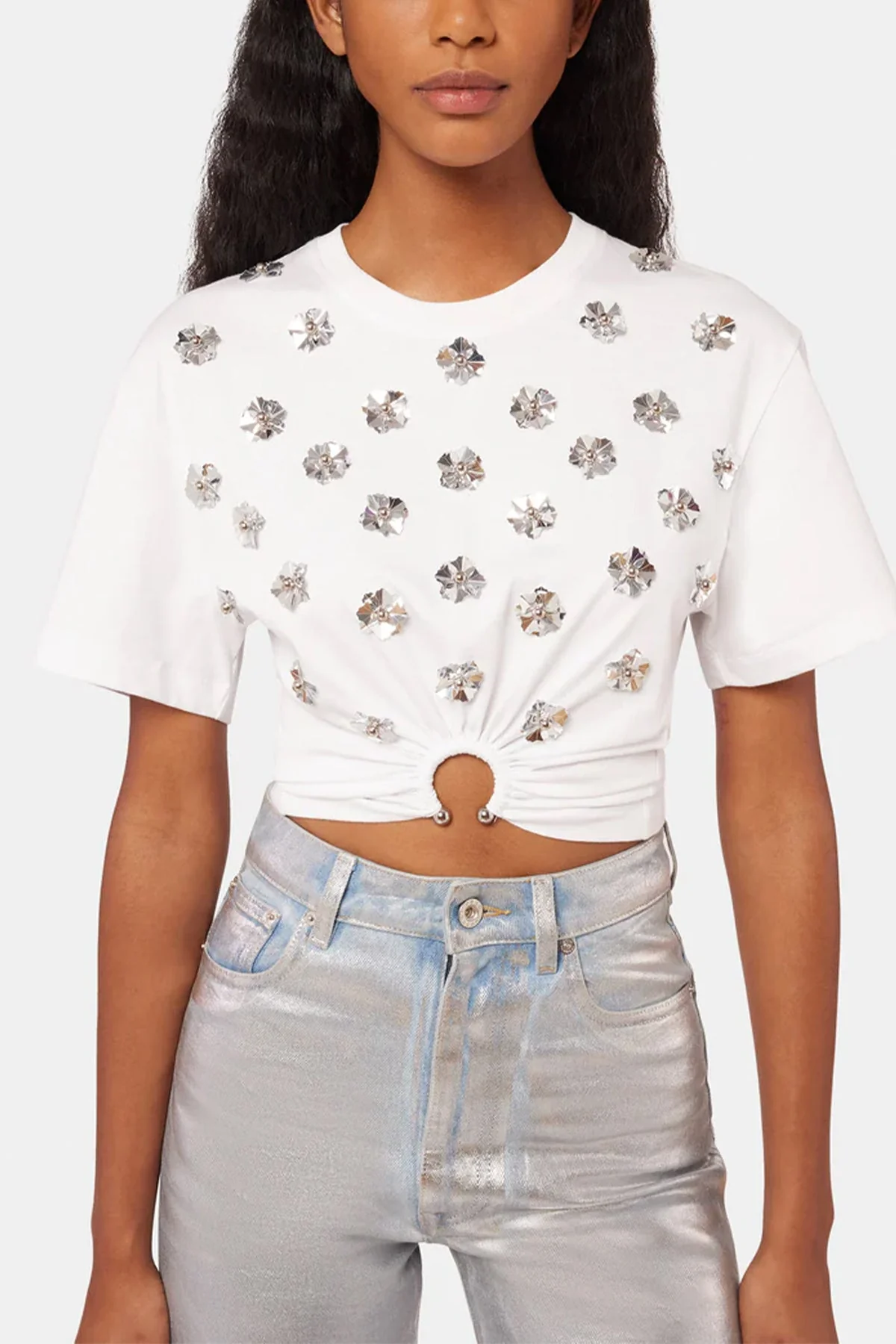 Floral Crop Top in White Silver - Image 2