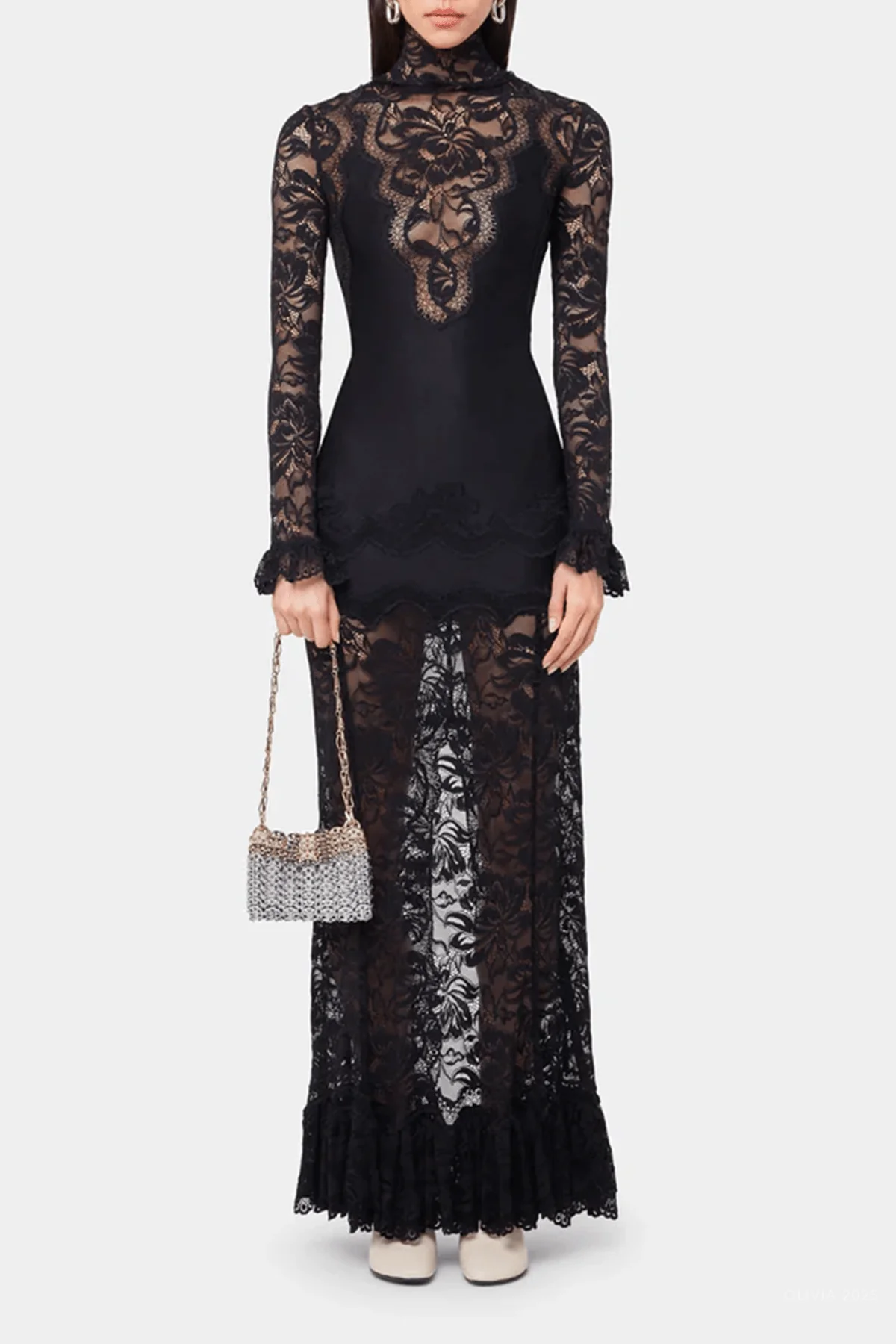 Floral Lace Maxi Dress in Black - Image 2