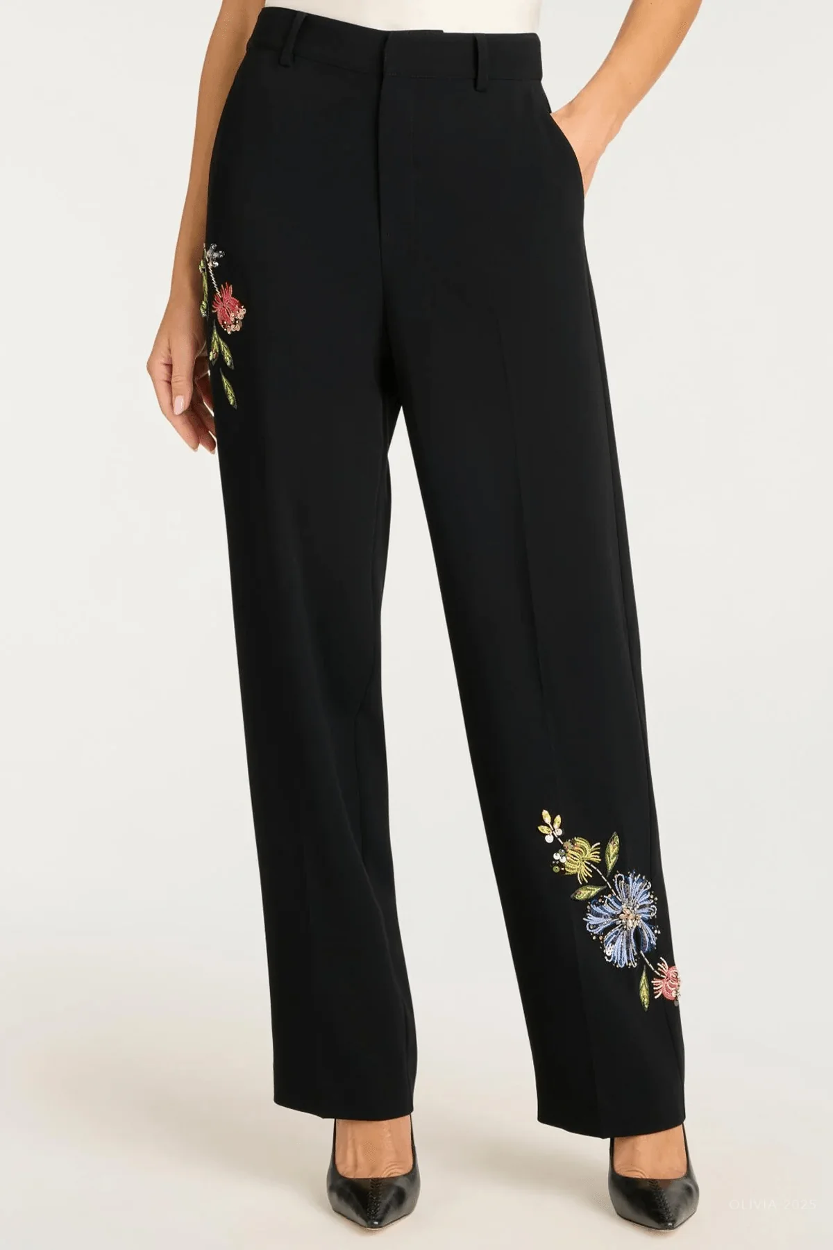 Floral Mixed Media Harlan Pant in Black Multi - Image 2