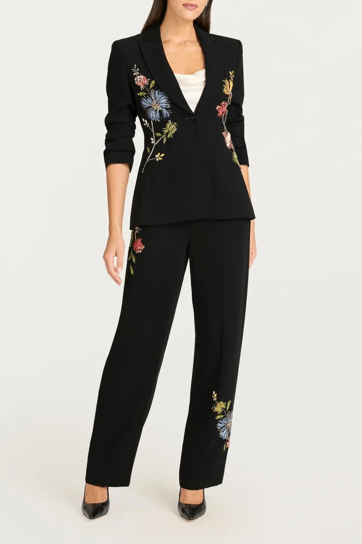 Floral Mixed Media Harlan Pant in Black Multi - Image 4