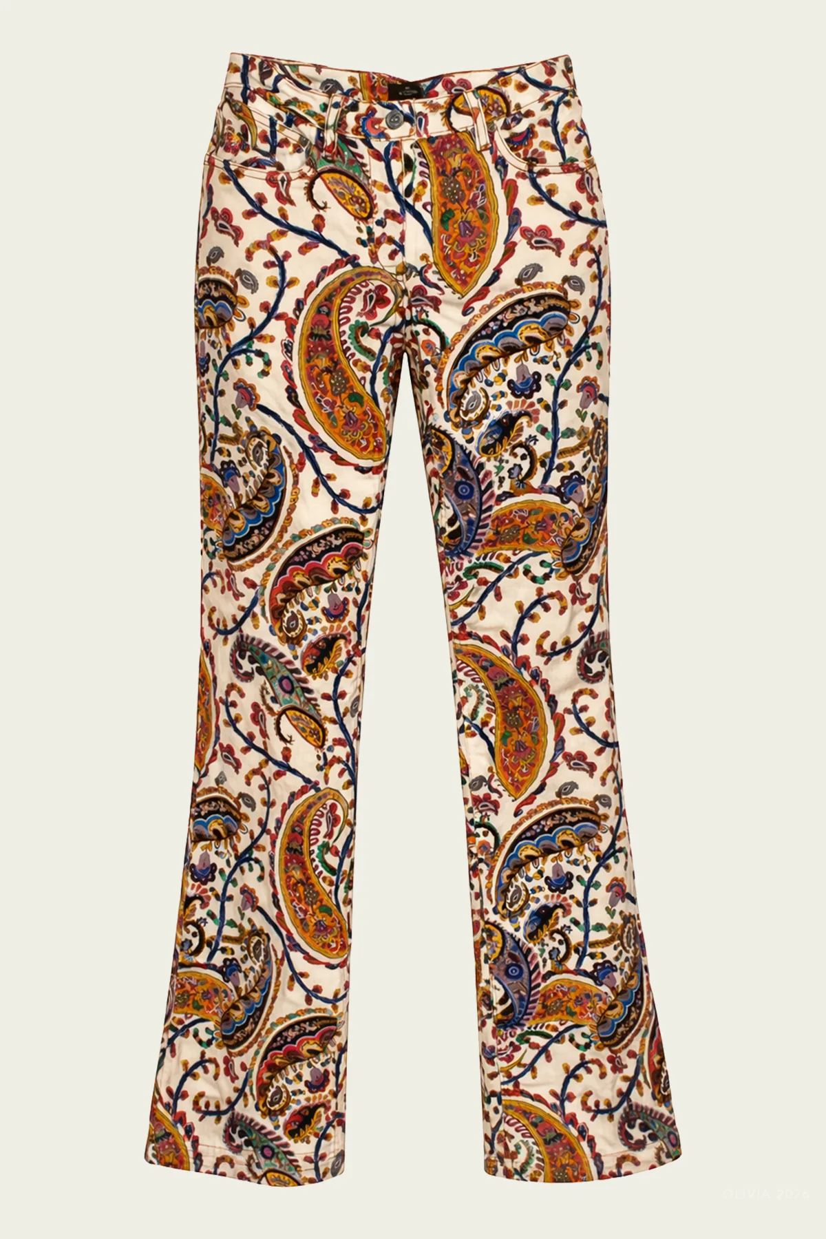 Floral Paisley Boot-Cut Jeans in Multicolor