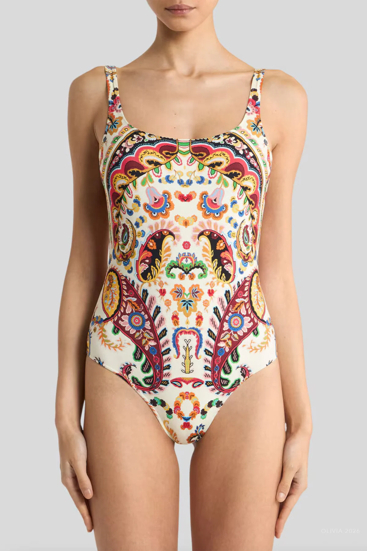 Floral Paisley Motif One-Piece Swimsuit in Multicolor - Image 2