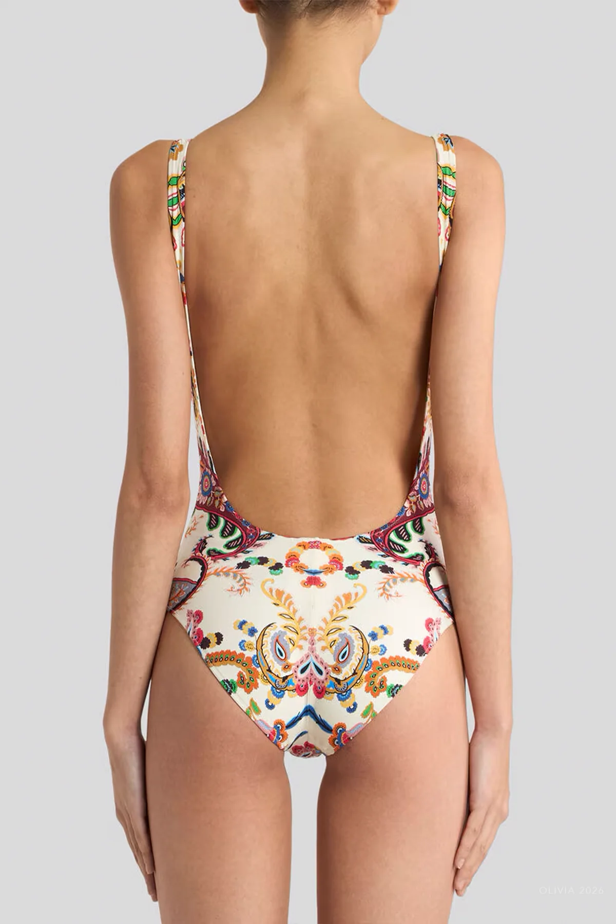 Floral Paisley Motif One-Piece Swimsuit in Multicolor - Image 3