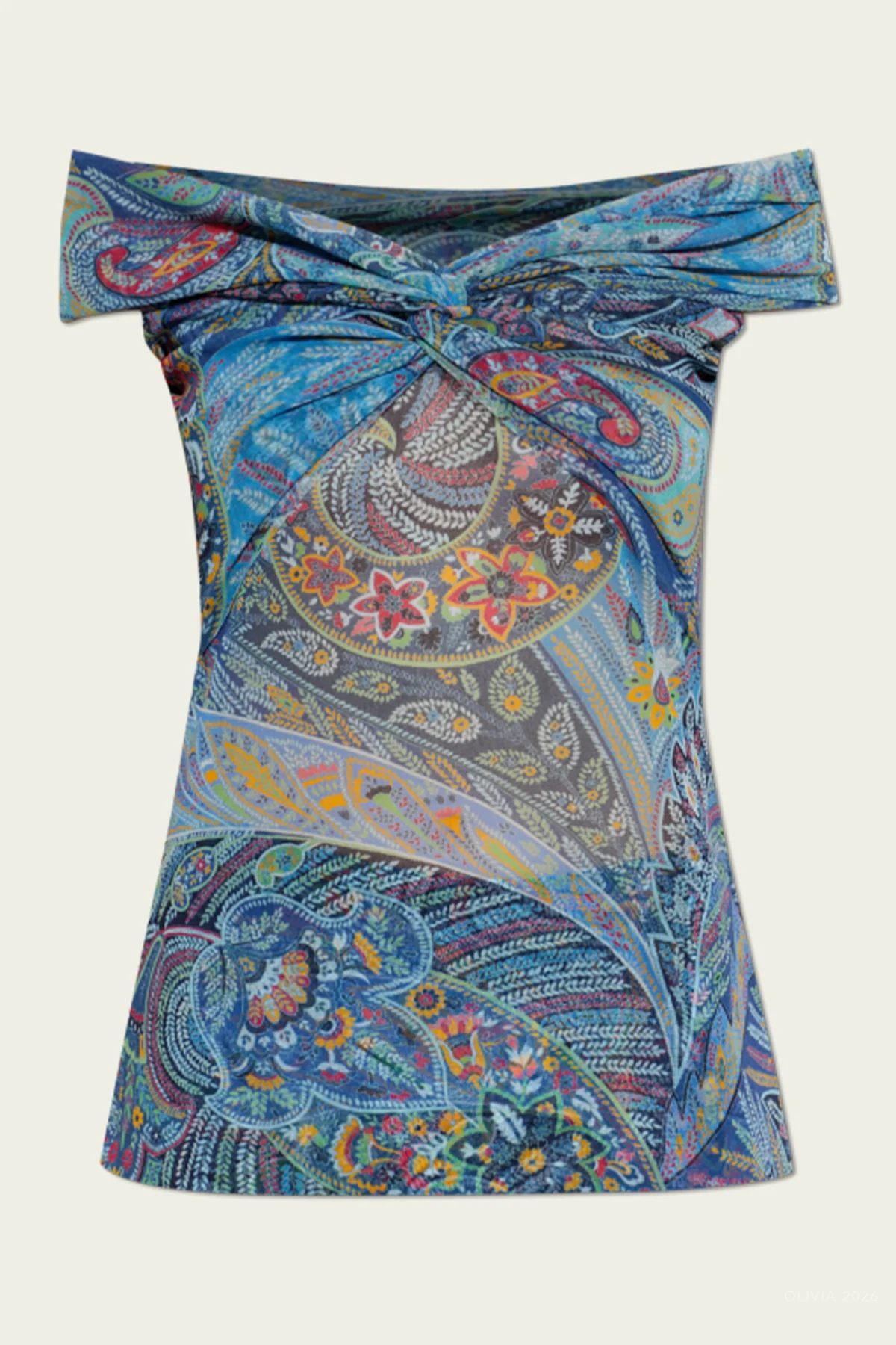Floral Paisley Off-Shoulder Top in Multicolor