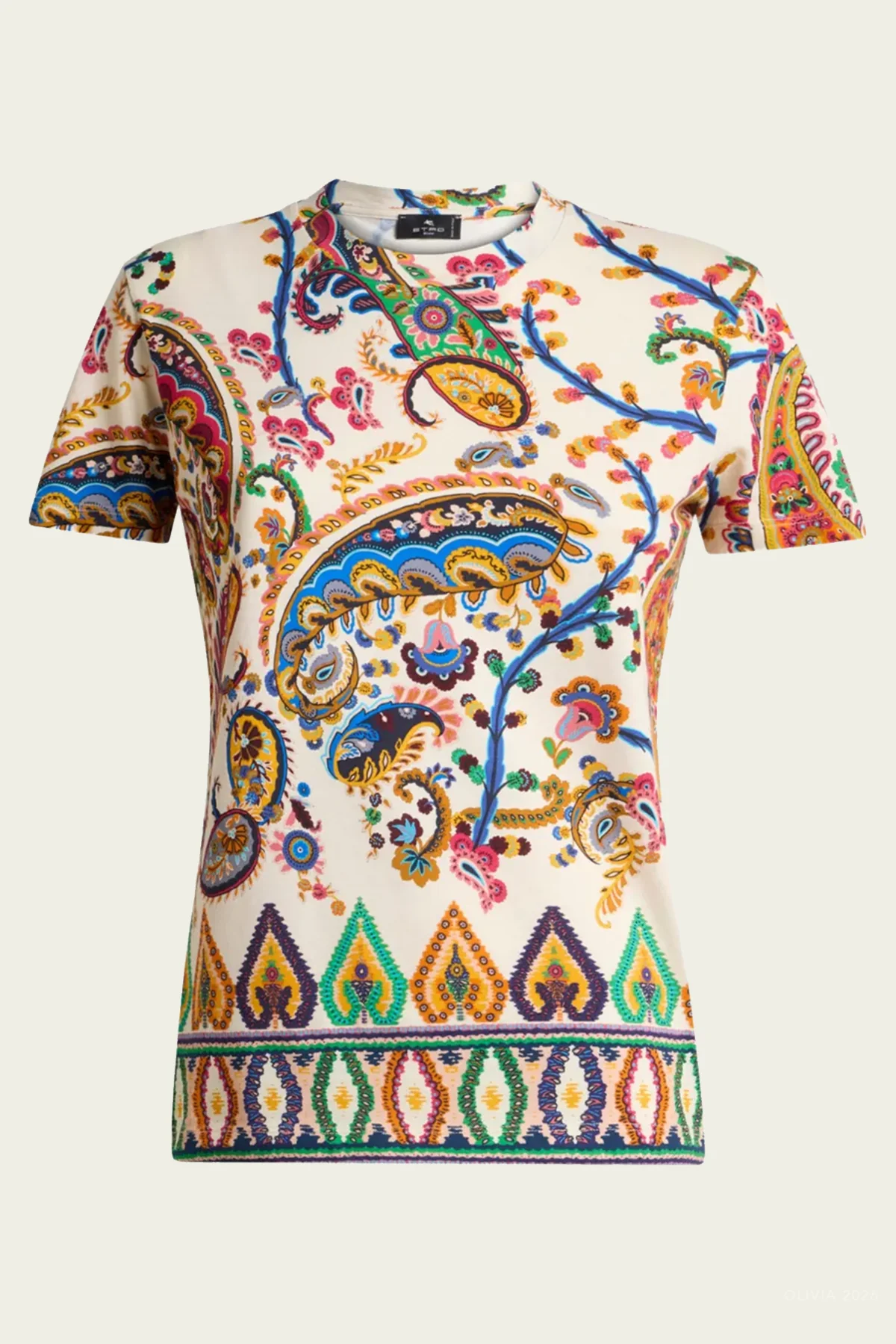 Floral Paisley-Print Medallion T-Shirt in Ecru Multicolor