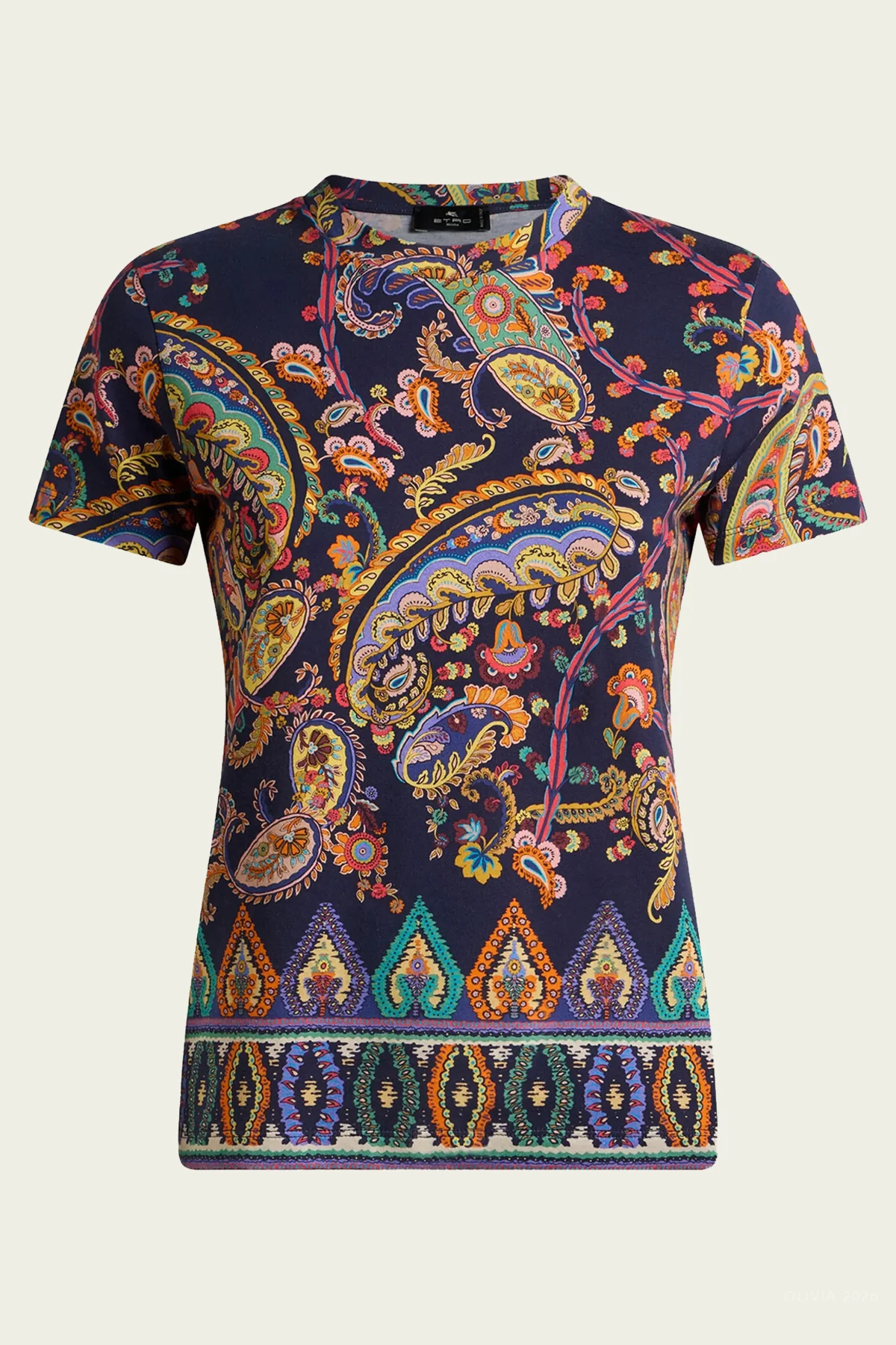 Floral Paisley-Print Medallion T-Shirt in Navy Multicolor