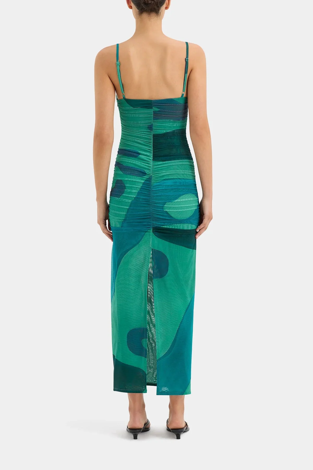 Frankie Gathered Midi Dress in Emerald Reflection - Image 3