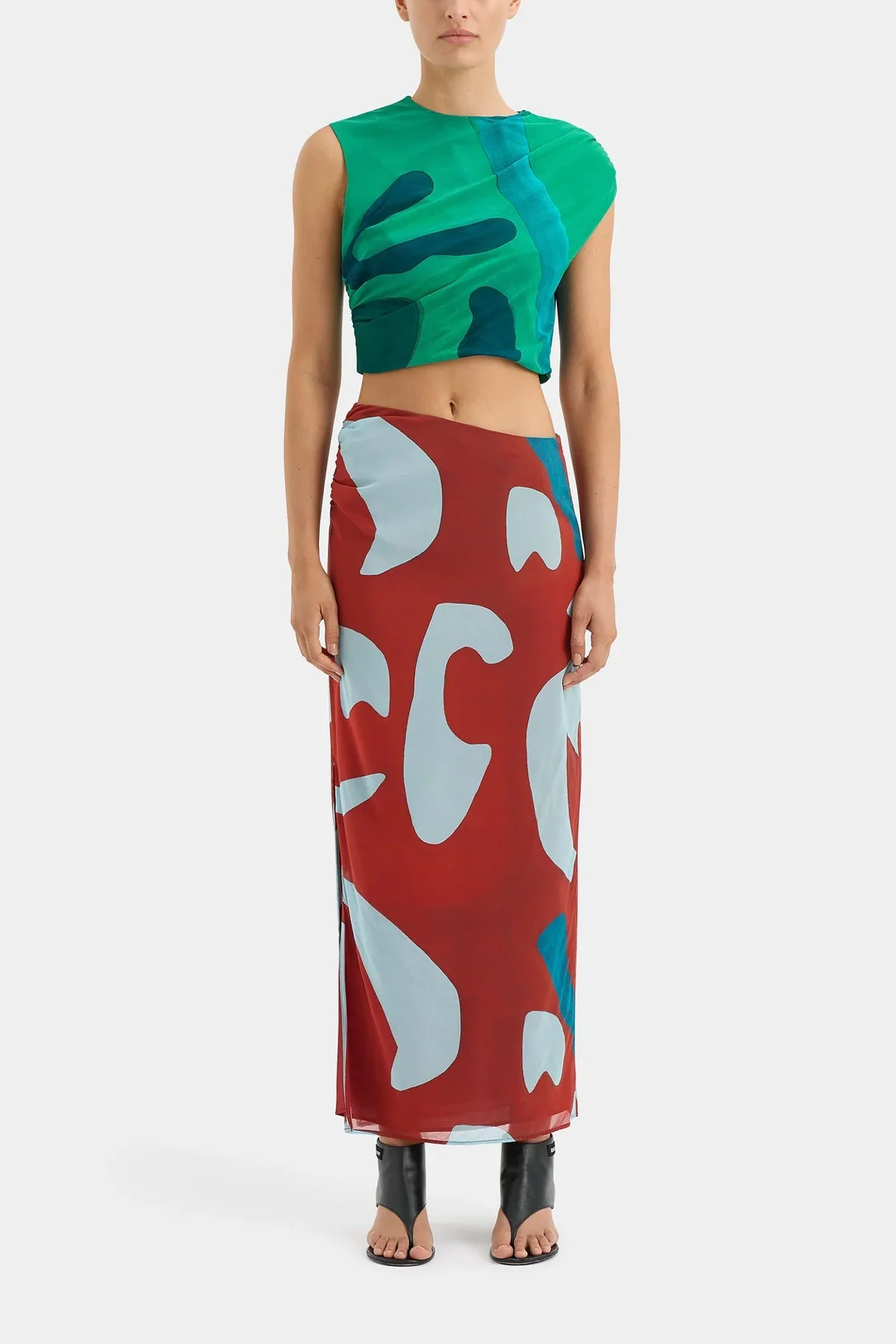 Frankie Gathered Top in Emerald Reflection - Image 2