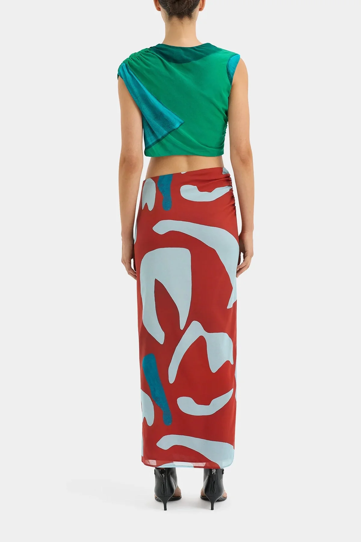 Frankie Gathered Top in Emerald Reflection - Image 3