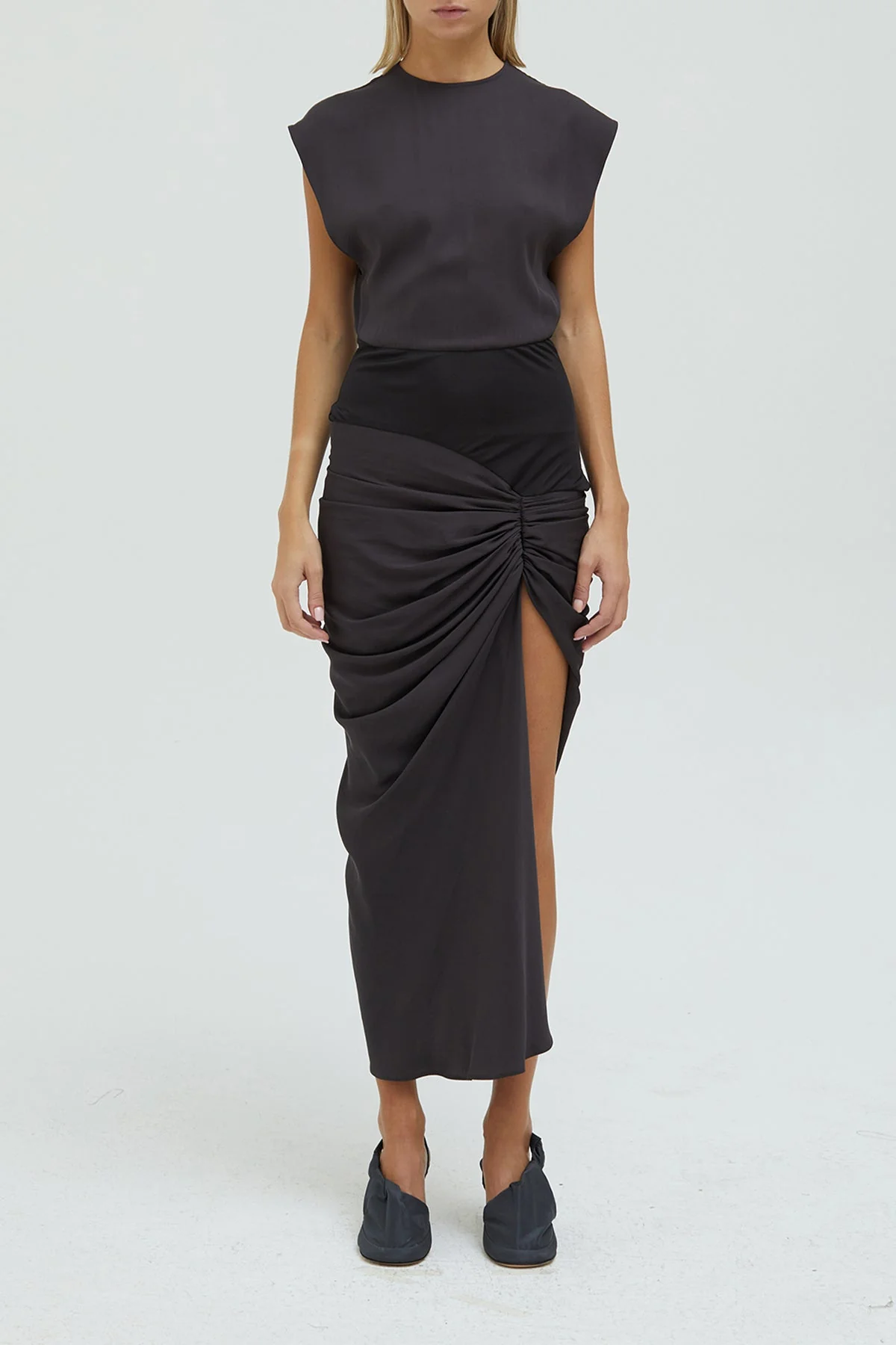 Fusion Ruched Micro Dress in Jet - Image 2