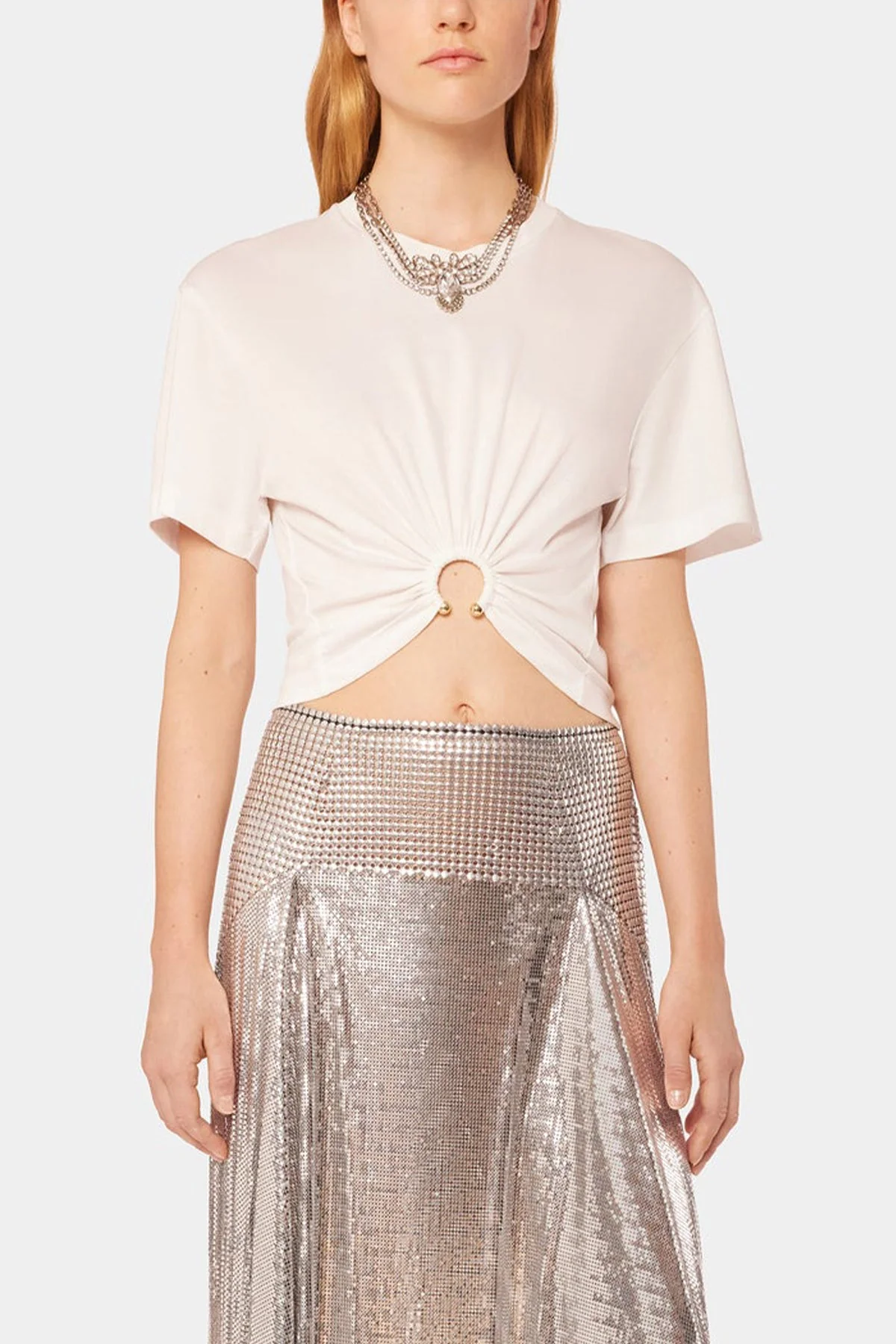Gathered Cotton T-Shirt in White - Image 2