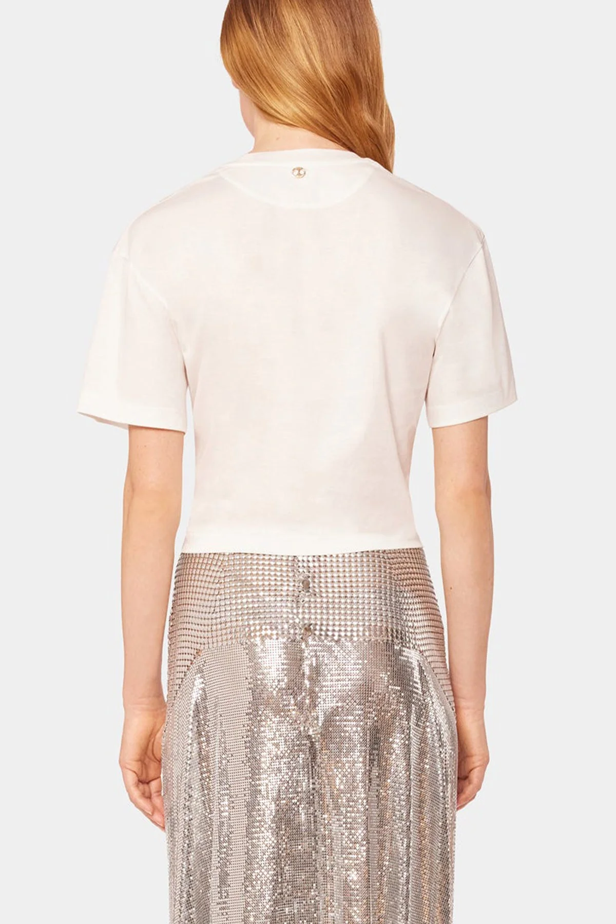 Gathered Cotton T-Shirt in White - Image 3