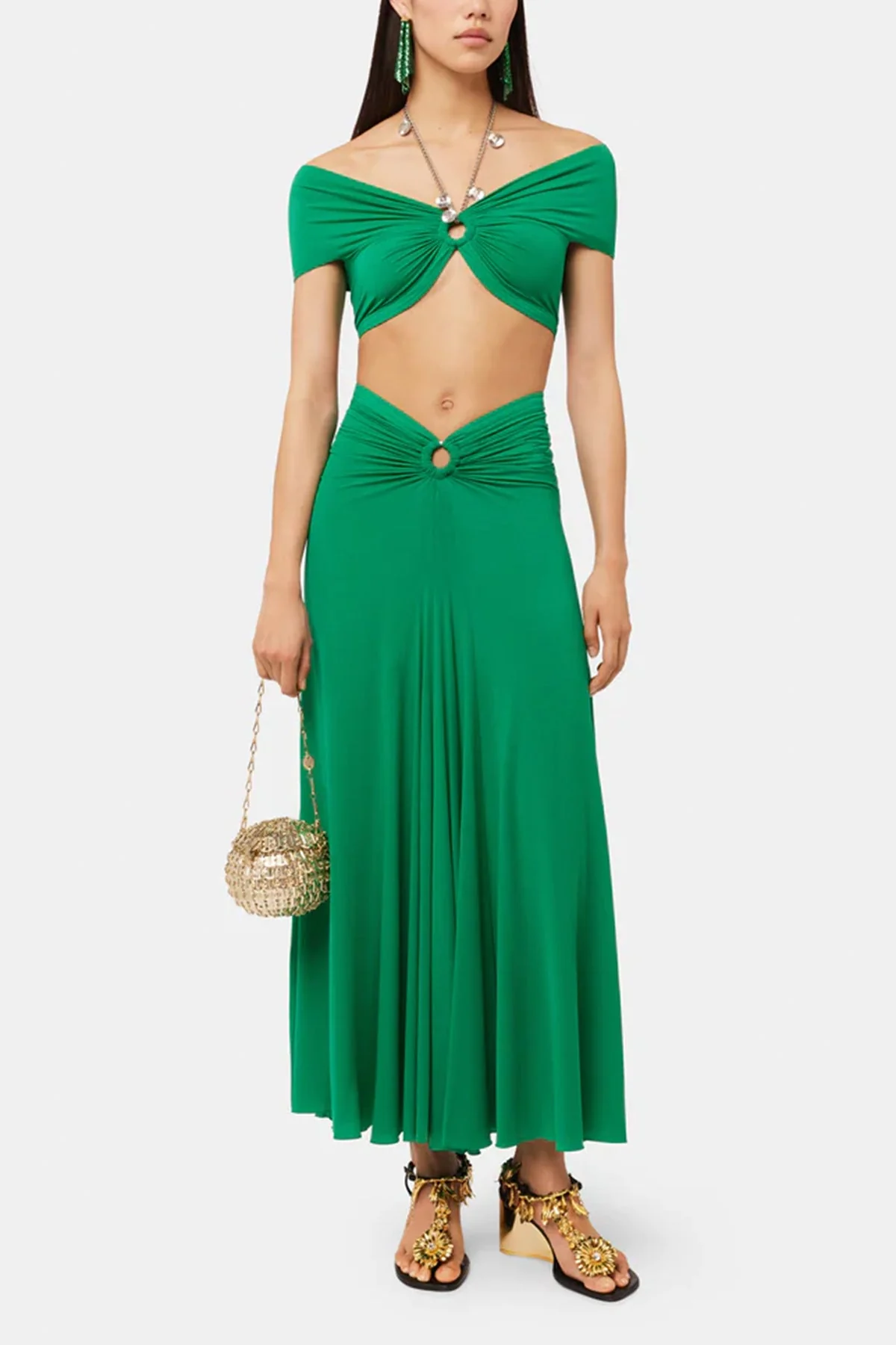 Gathered Jersey Crop Chain Bra in Emerald - Image 4