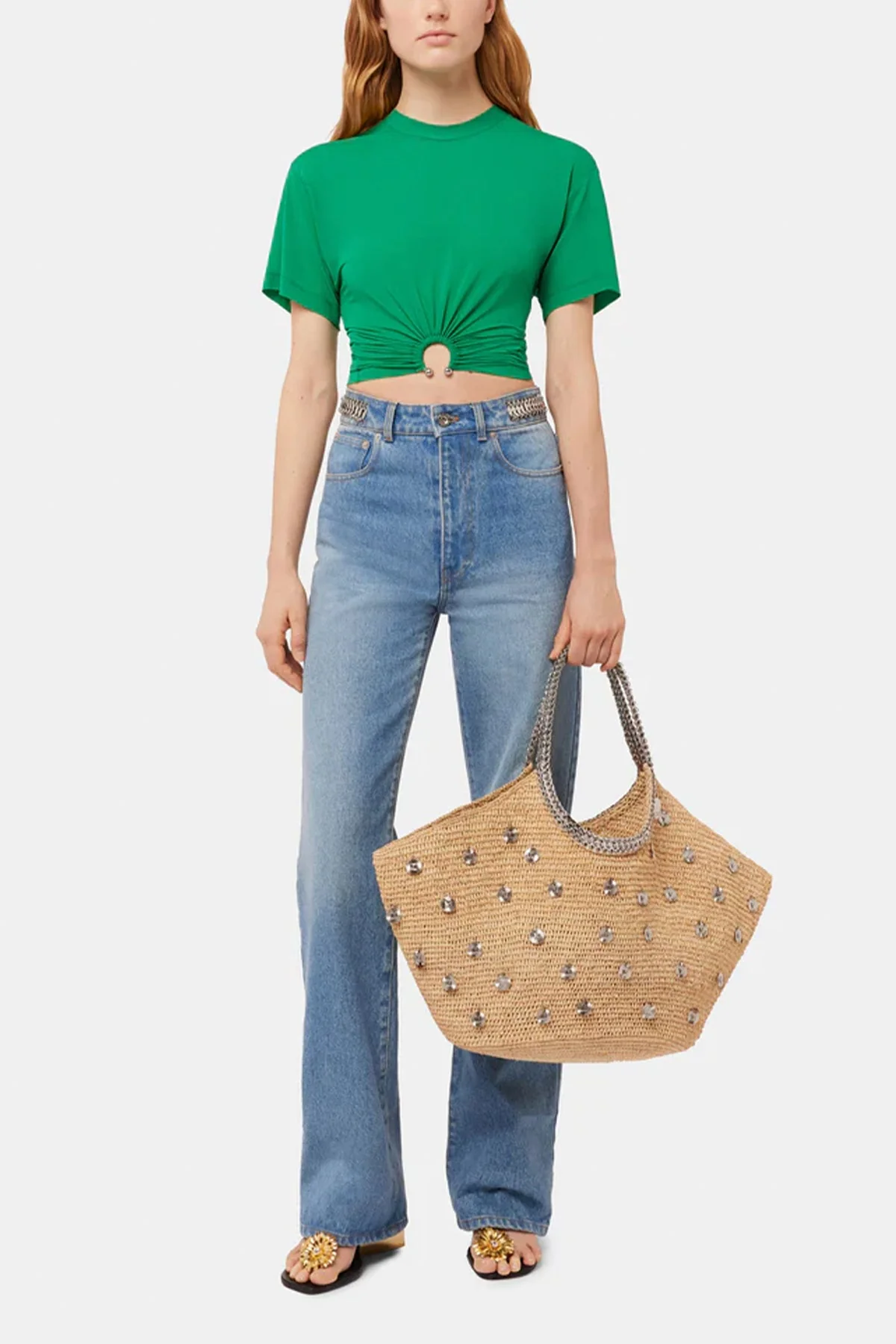 Gathered Jersey Crop Top in Emerald - Image 2
