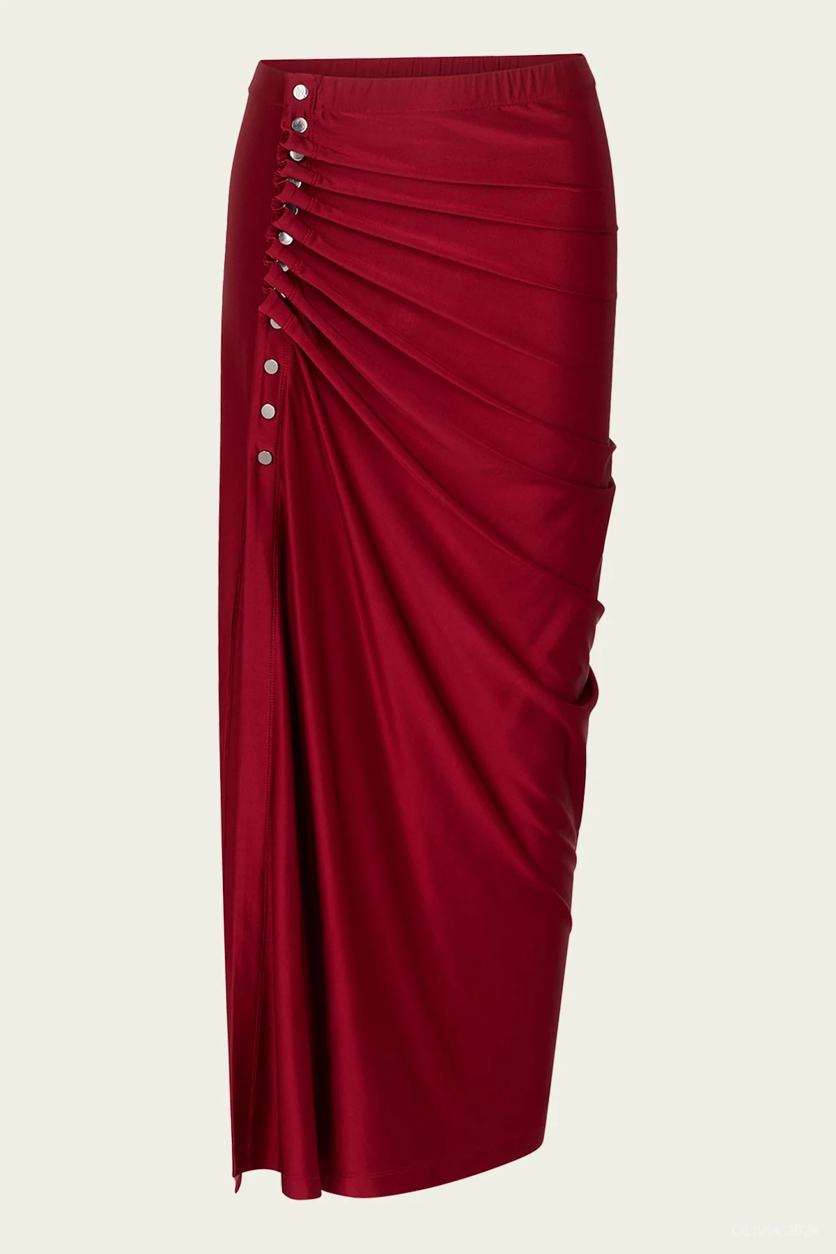 Gathered Jersey Midi Skirt in Scarlet Red