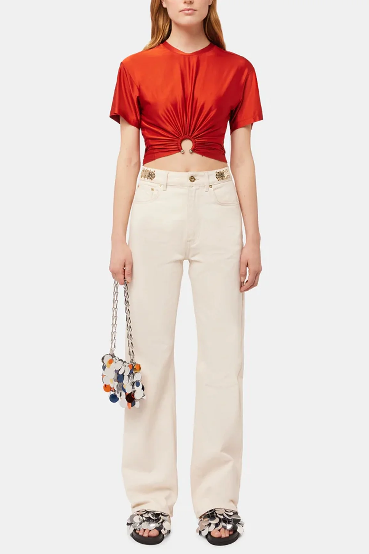 Gathered Short-Sleeve T-Shirt in Paprika - Image 2