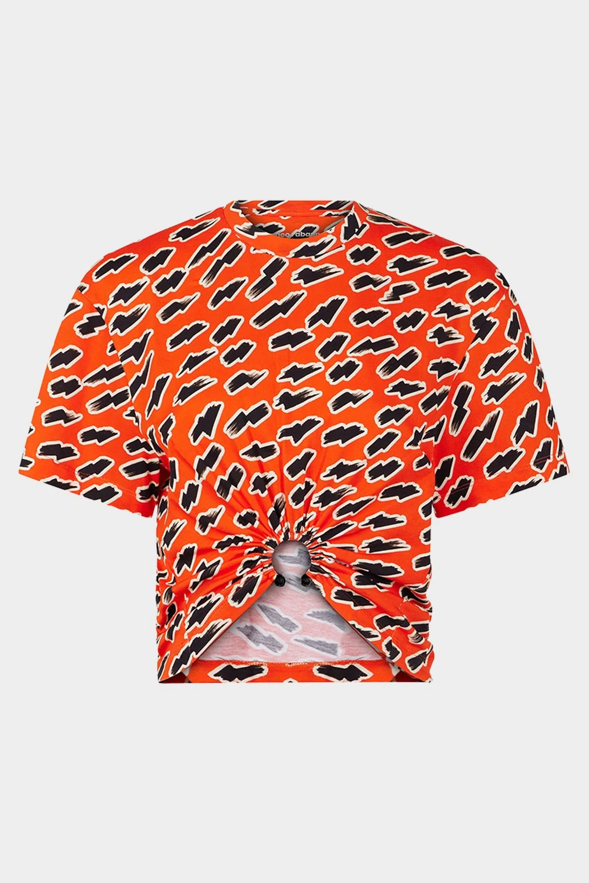 Gathered Short-Sleeve T-Shirt in Red Flash