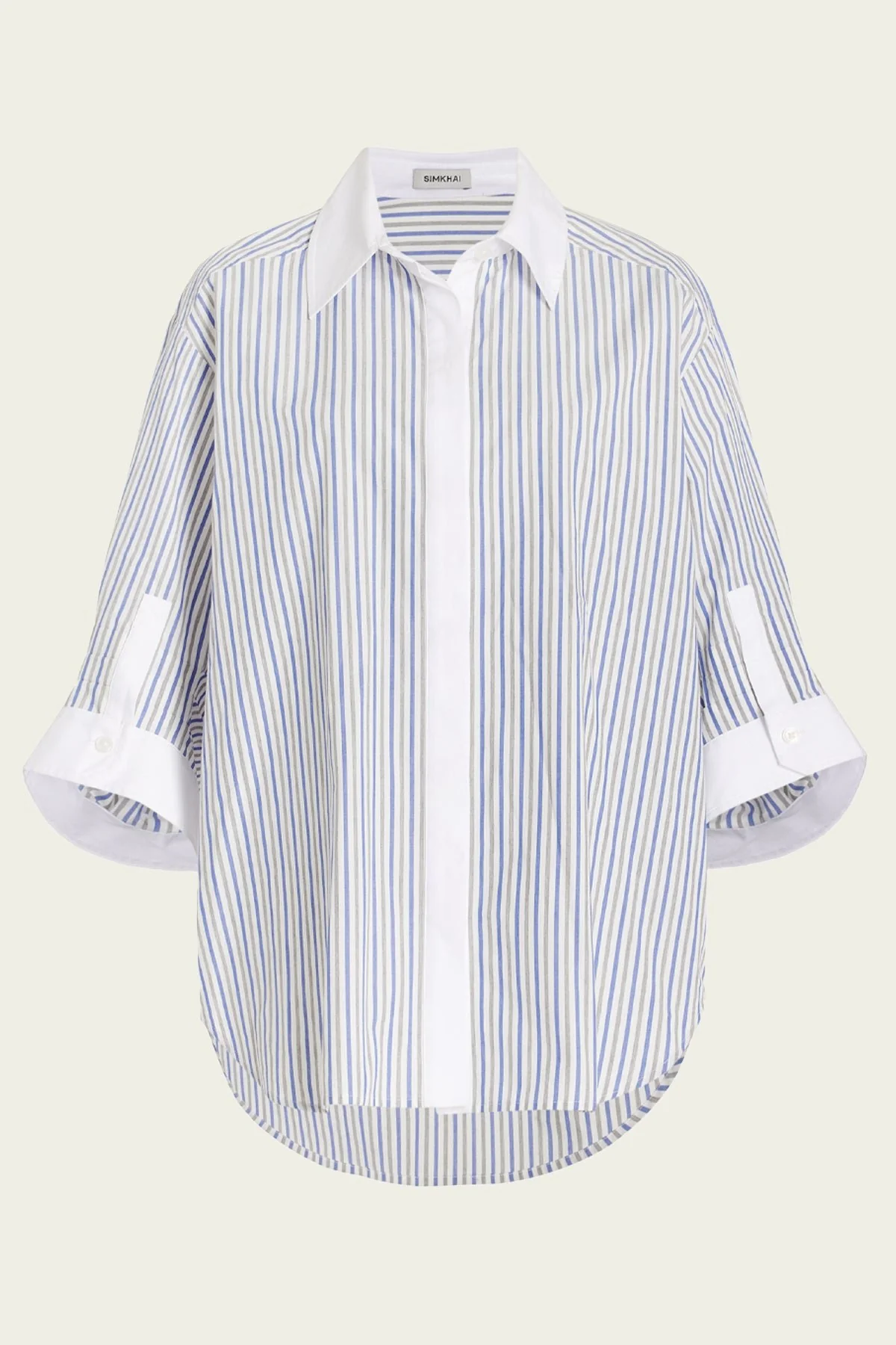 Gemma Three Quarter Sleeve Shirt in Cool Gray Stripe