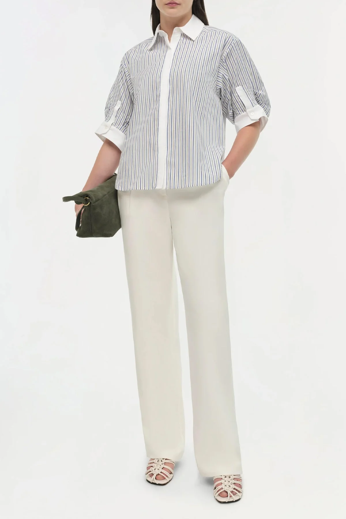 Gemma Three Quarter Sleeve Shirt in Cool Gray Stripe - Image 2