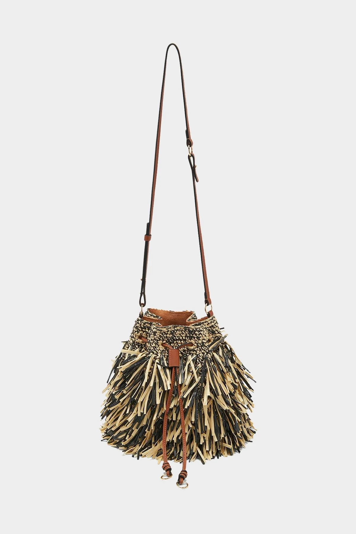 Gigi Fringe Drawstring Bag in Noir Melange - Image 2