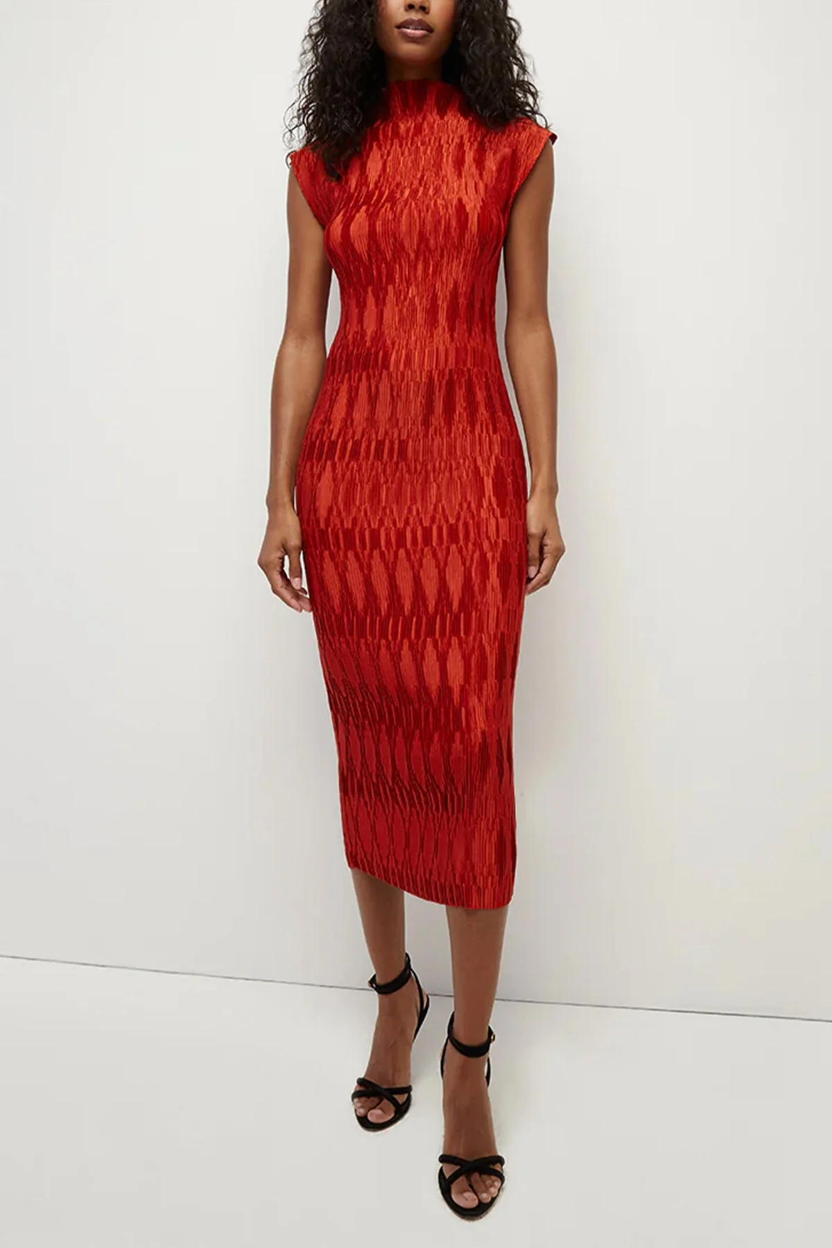 Gramercy Pleated Satin Dress in Flame - Image 2