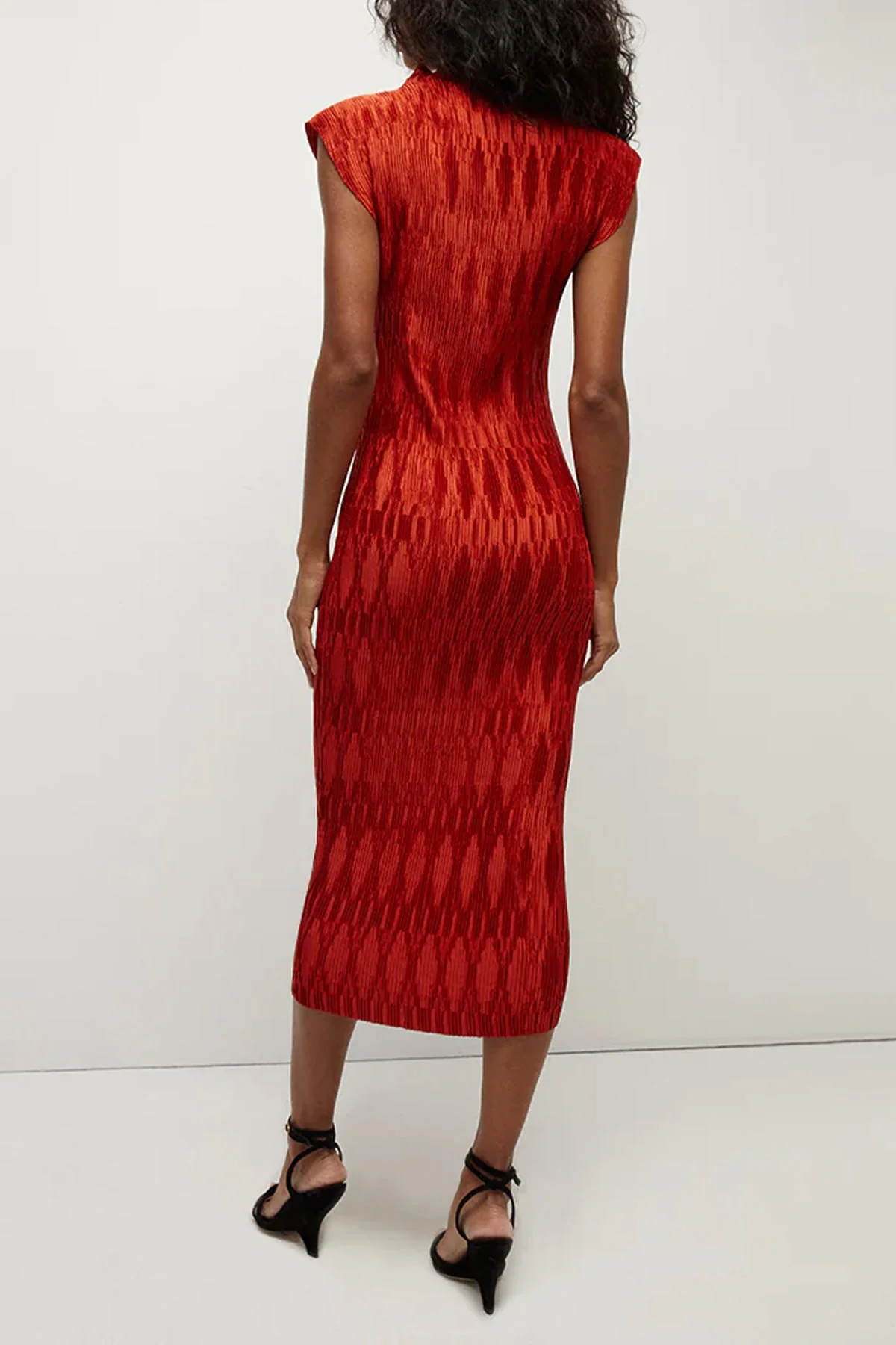 Gramercy Pleated Satin Dress in Flame - Image 3