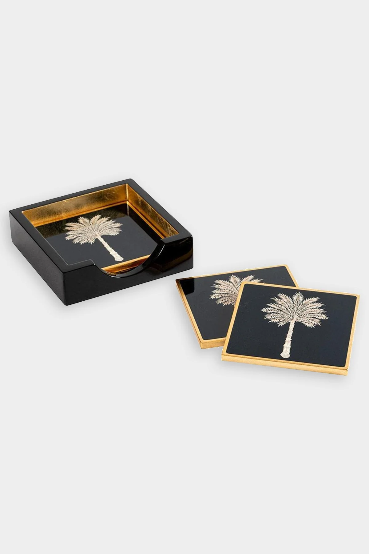 Grand Palms Square Lacquer Coaster in Holder - Set of 4