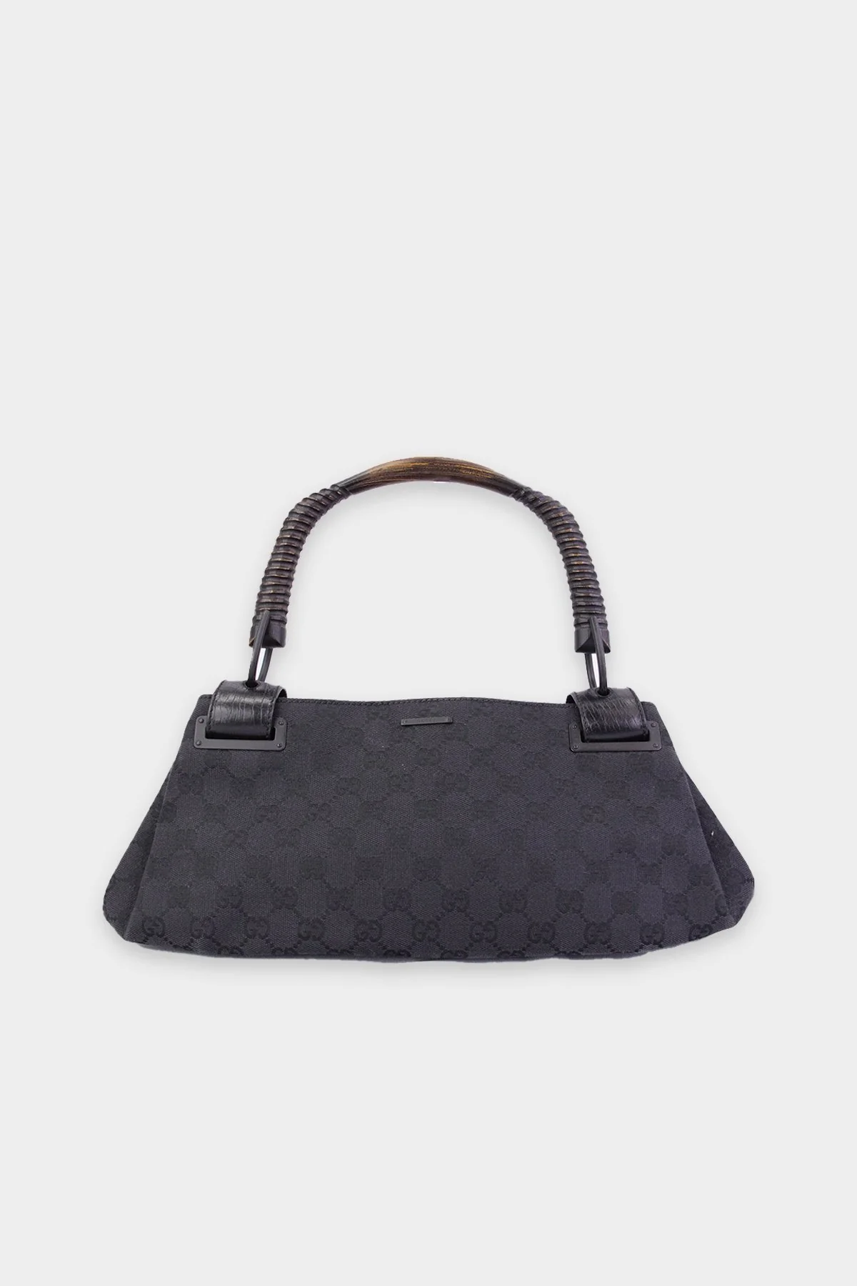 Gucci Black Monogram Canvas Shoulder Handbag with Bamboo Handle